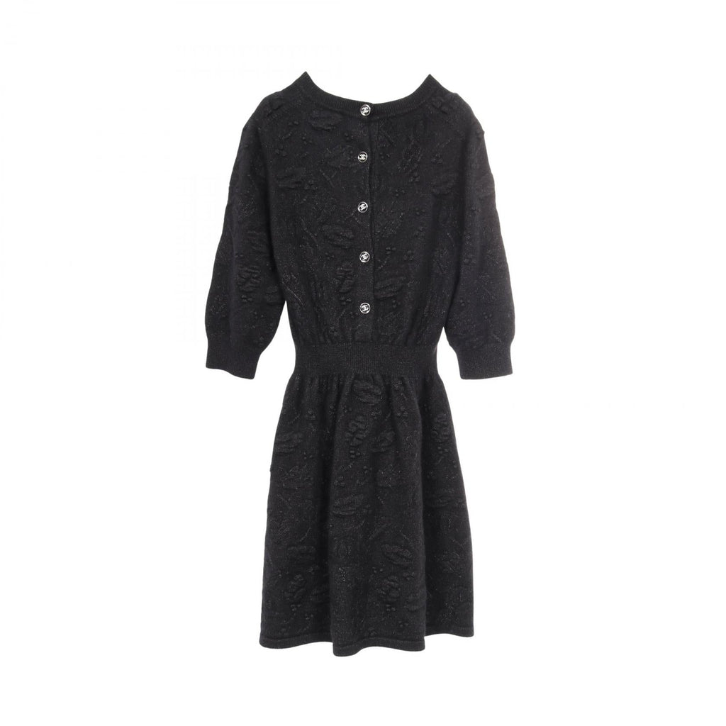 Chanel Coco Mark Button Wool Silk Cashmere Dress