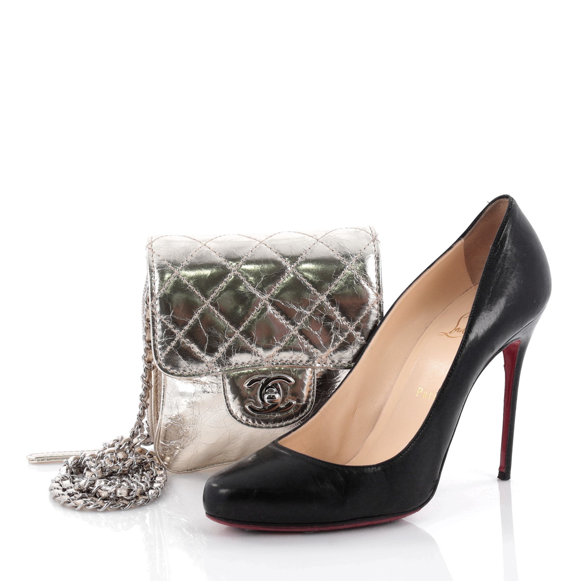 Wallet on Chain Flap Quilted Metallic Calfskin Mini