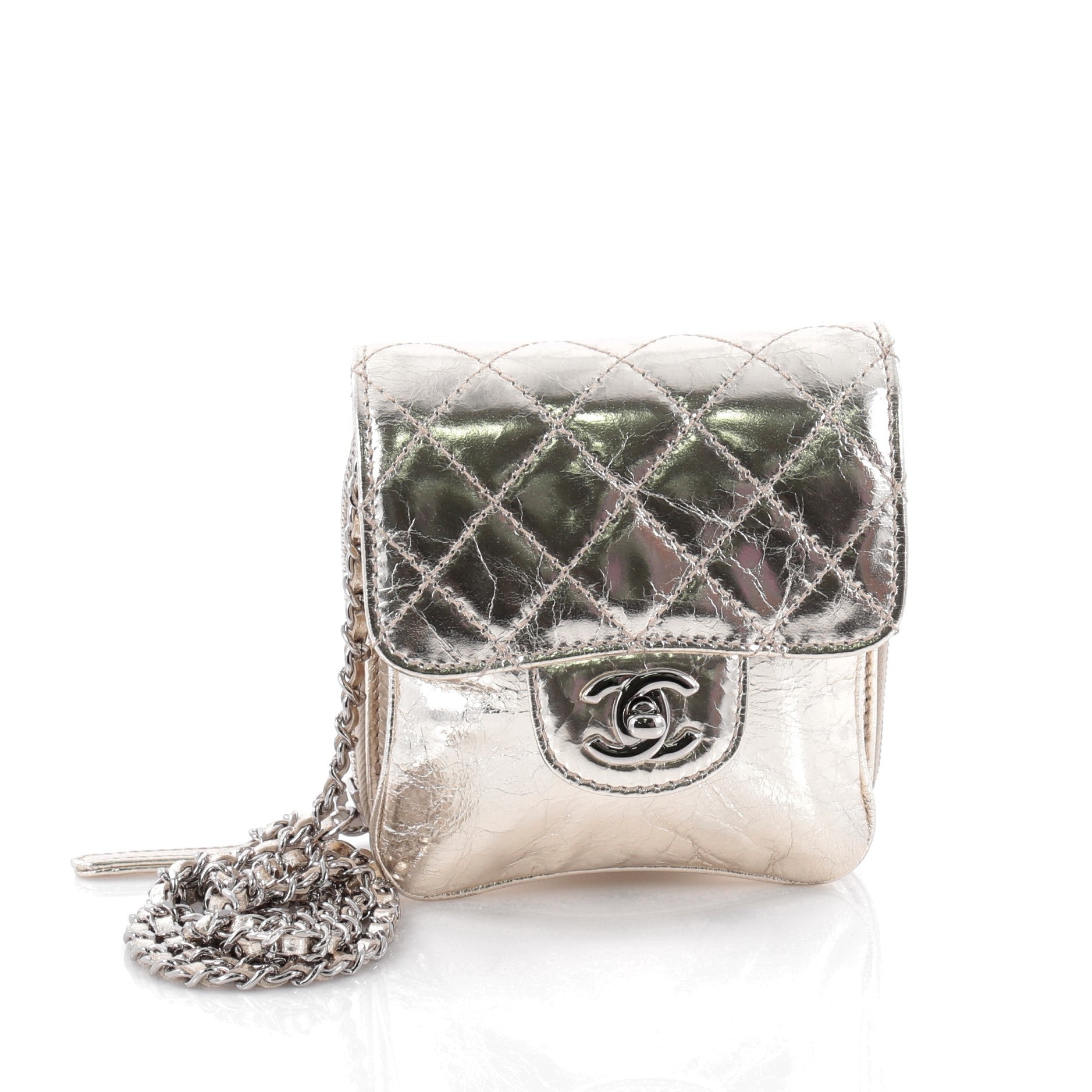 Wallet on Chain Flap Quilted Metallic Calfskin Mini