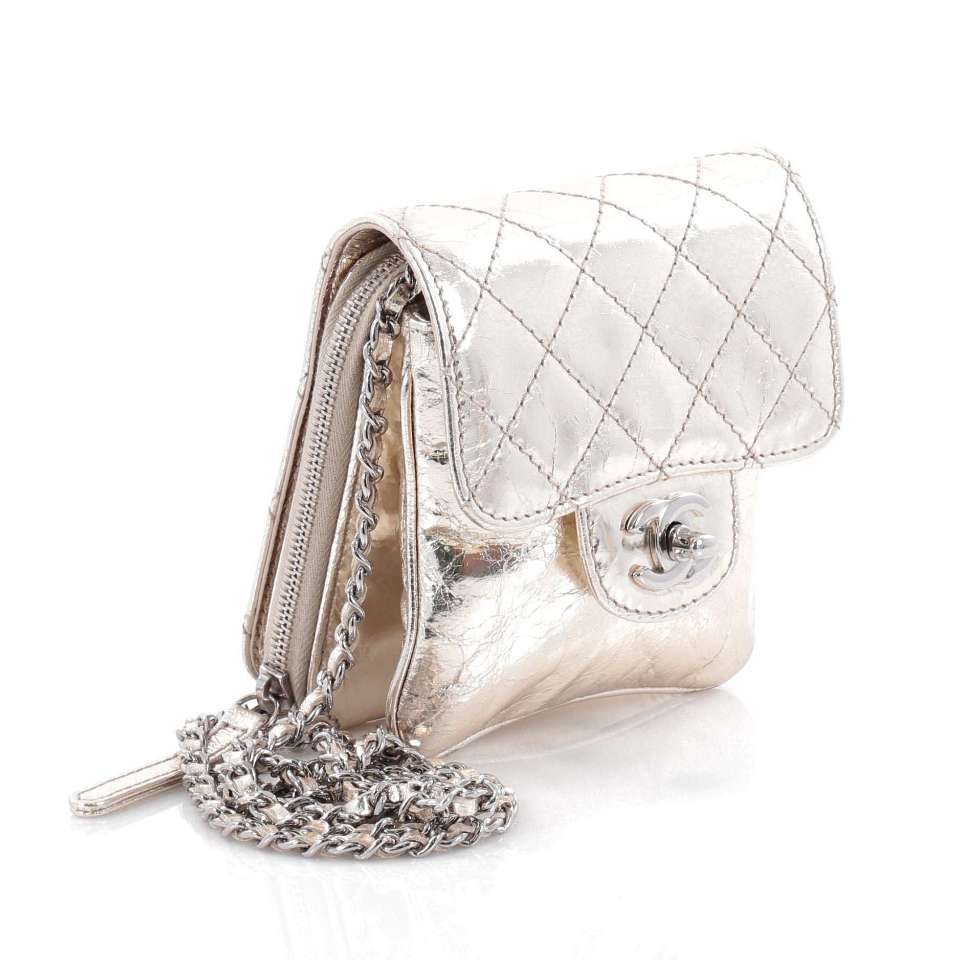 Wallet on Chain Flap Quilted Metallic Calfskin Mini