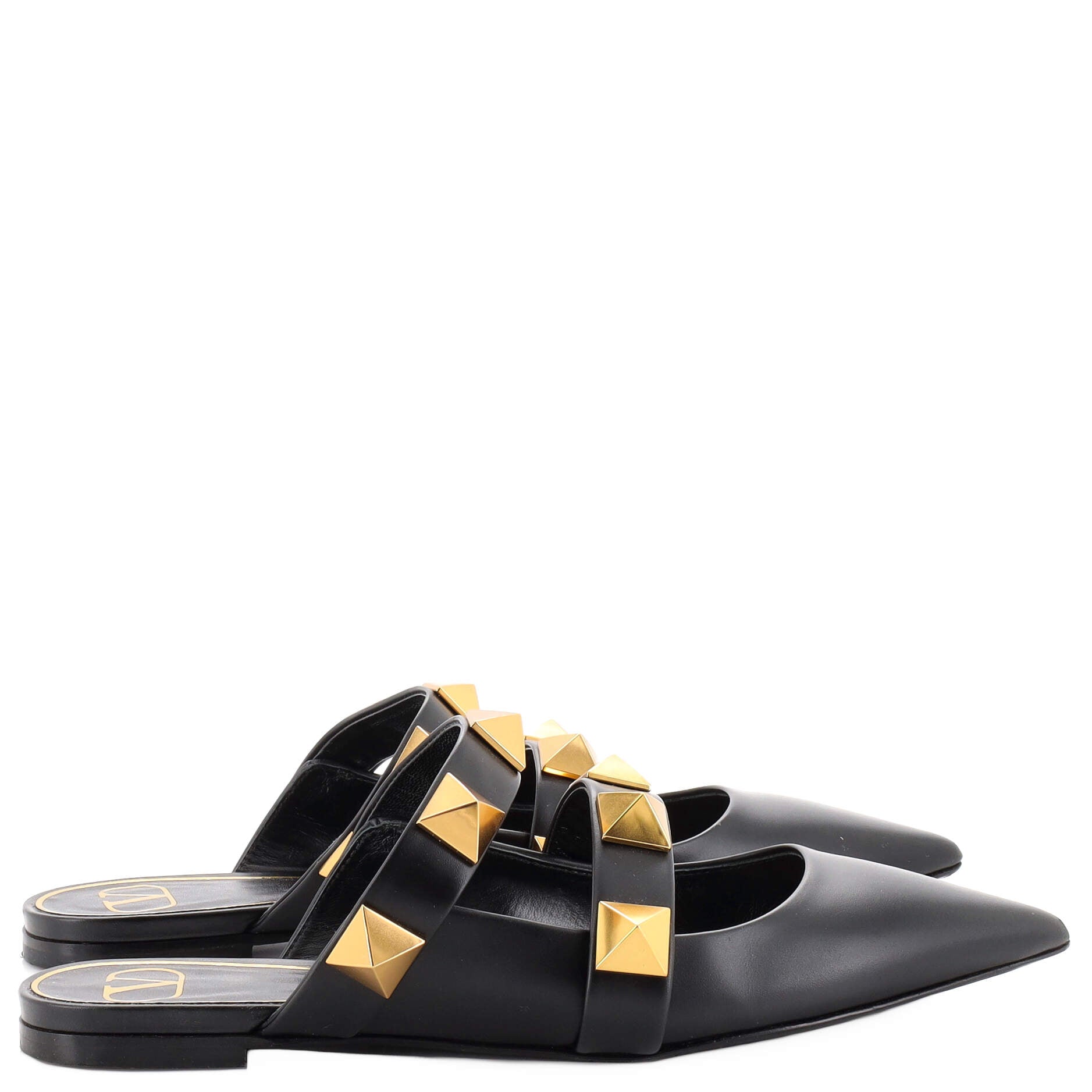 Women's Roman Stud Flat Mules Leather
