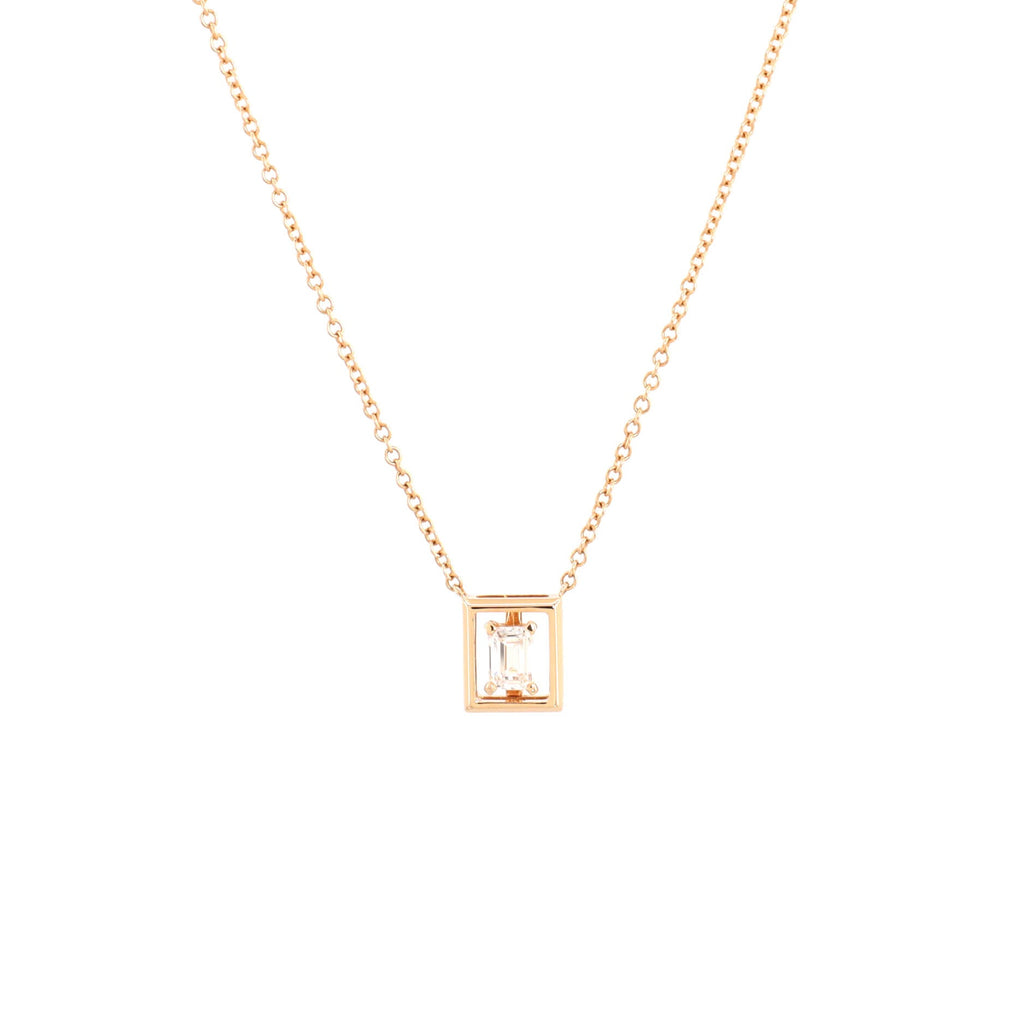 Jewel Box Pendant Necklace 18K Rose Gold with Diamond Small