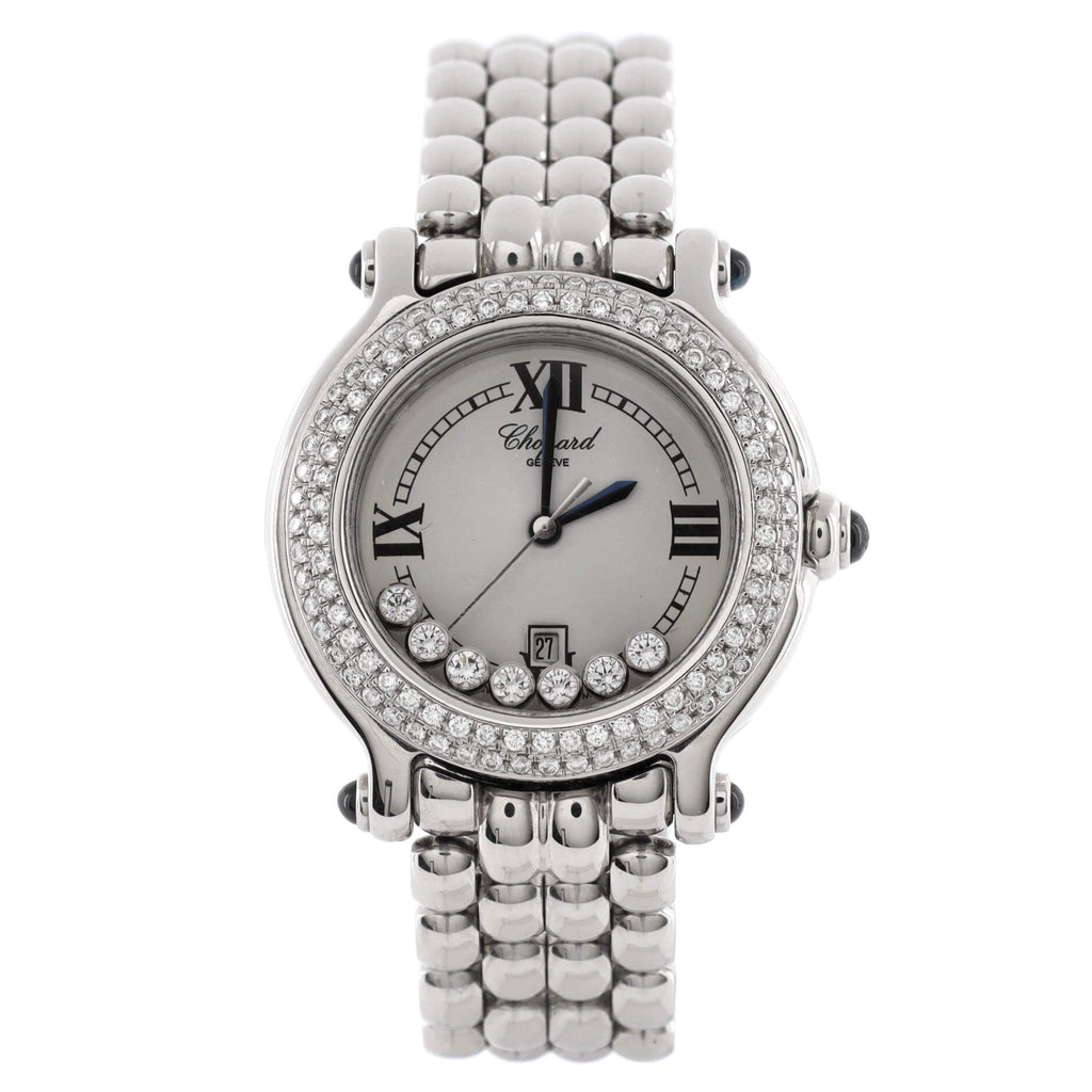 Happy Sport Classic Round Quartz Watch Stainless Steel with Diamond Bezel and Floating Diamonds 32