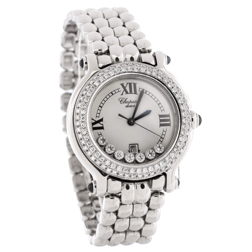 Happy Sport Classic Round Quartz Watch Stainless Steel with Diamond Bezel and Floating Diamonds 32