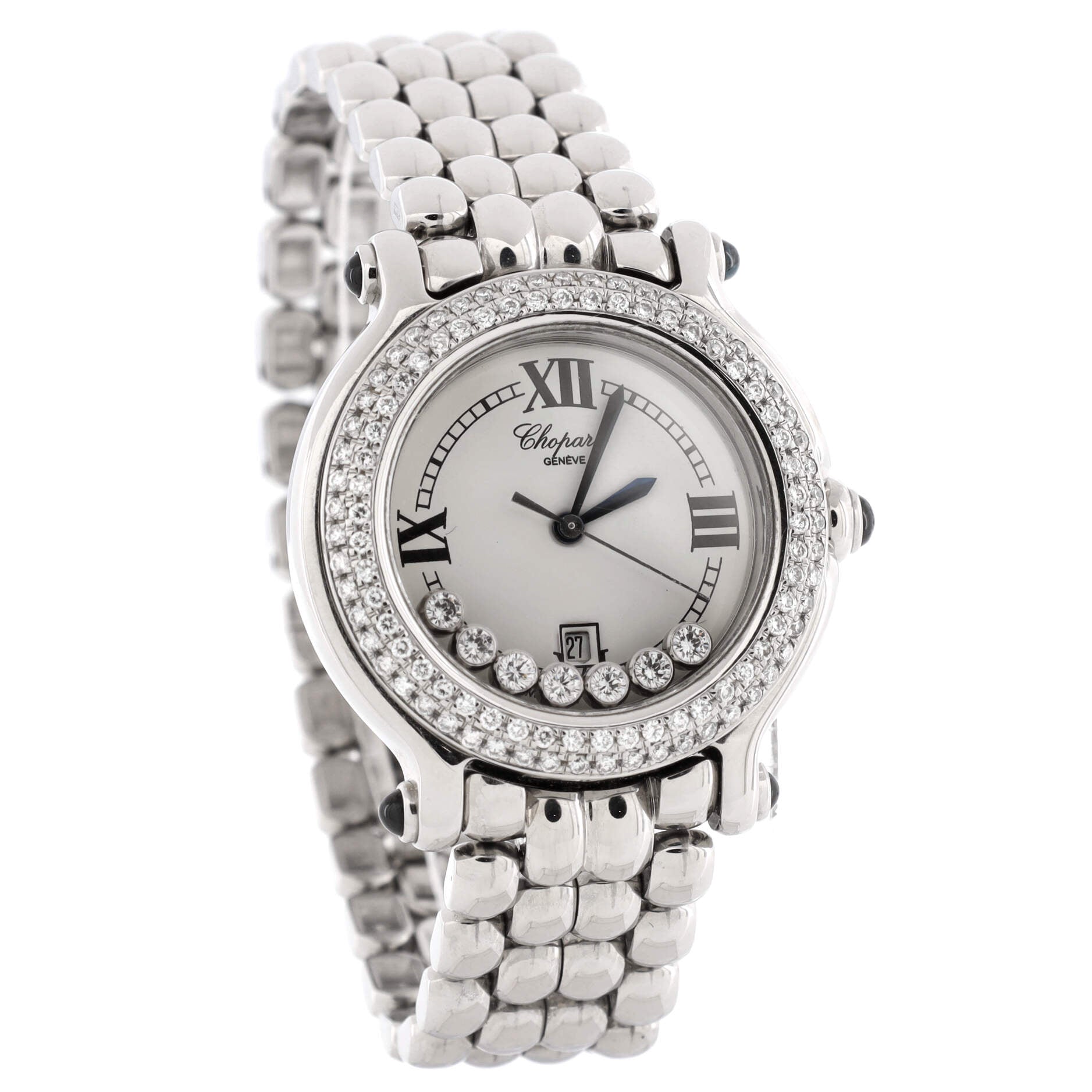 Happy Sport Classic Round Quartz Watch Stainless Steel with Diamond Bezel and Floating Diamonds 32