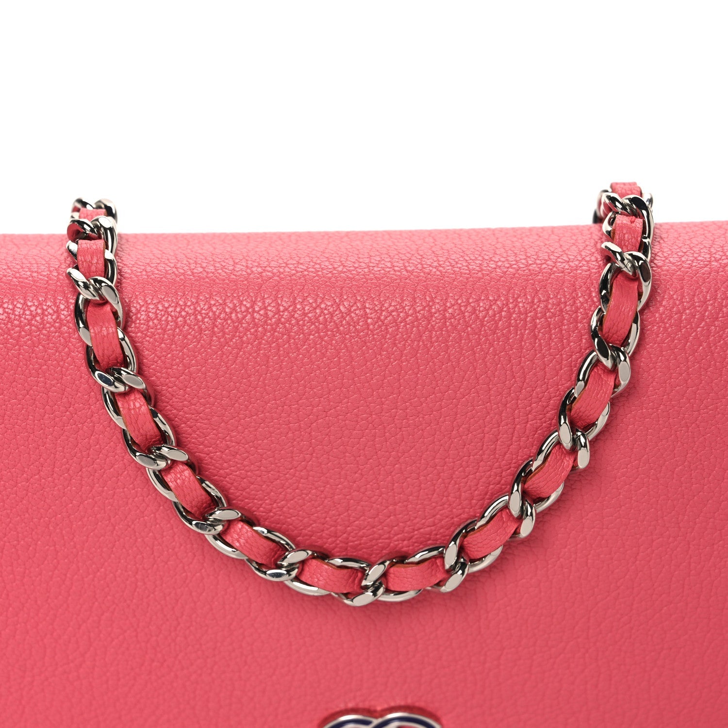 Grained Calfskin Clover CC Wallet On Chain WOC Pink