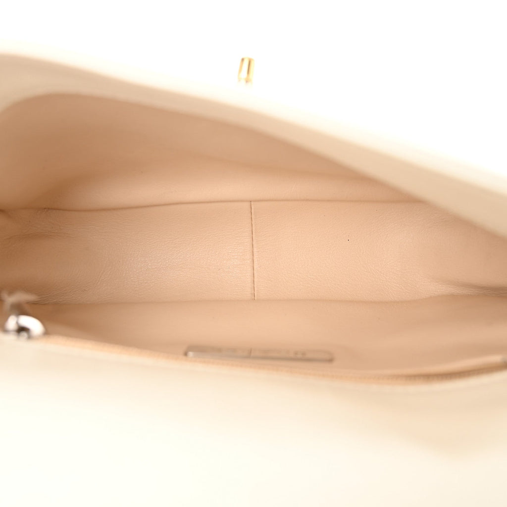 Calfskin Stitched Small Precious Union Flap Bag White