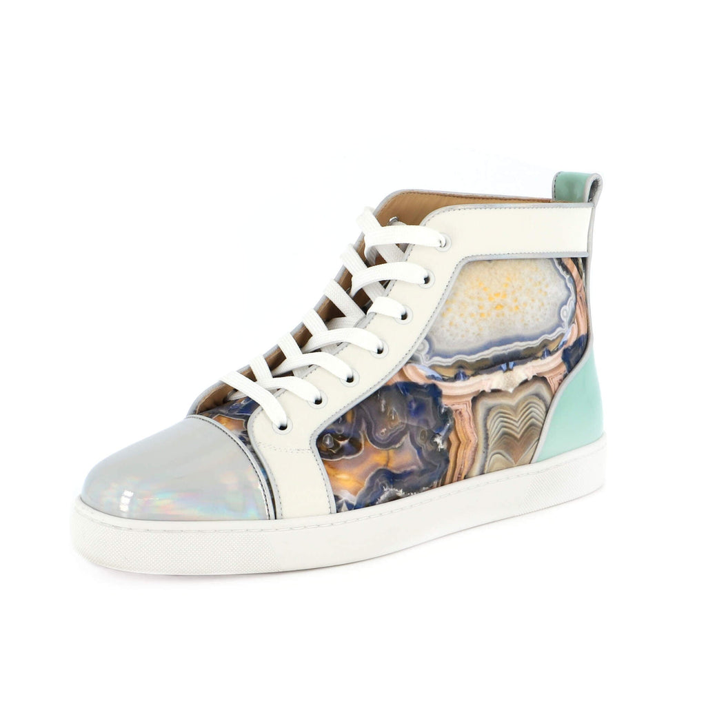 Men's Louis Flat High-Top Sneakers Printed Fabric with Patent