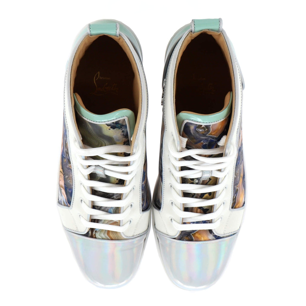 Men's Louis Flat High-Top Sneakers Printed Fabric with Patent