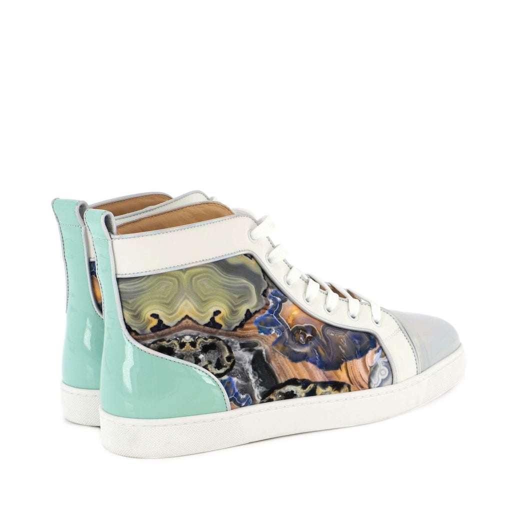Men's Louis Flat High-Top Sneakers Printed Fabric with Patent