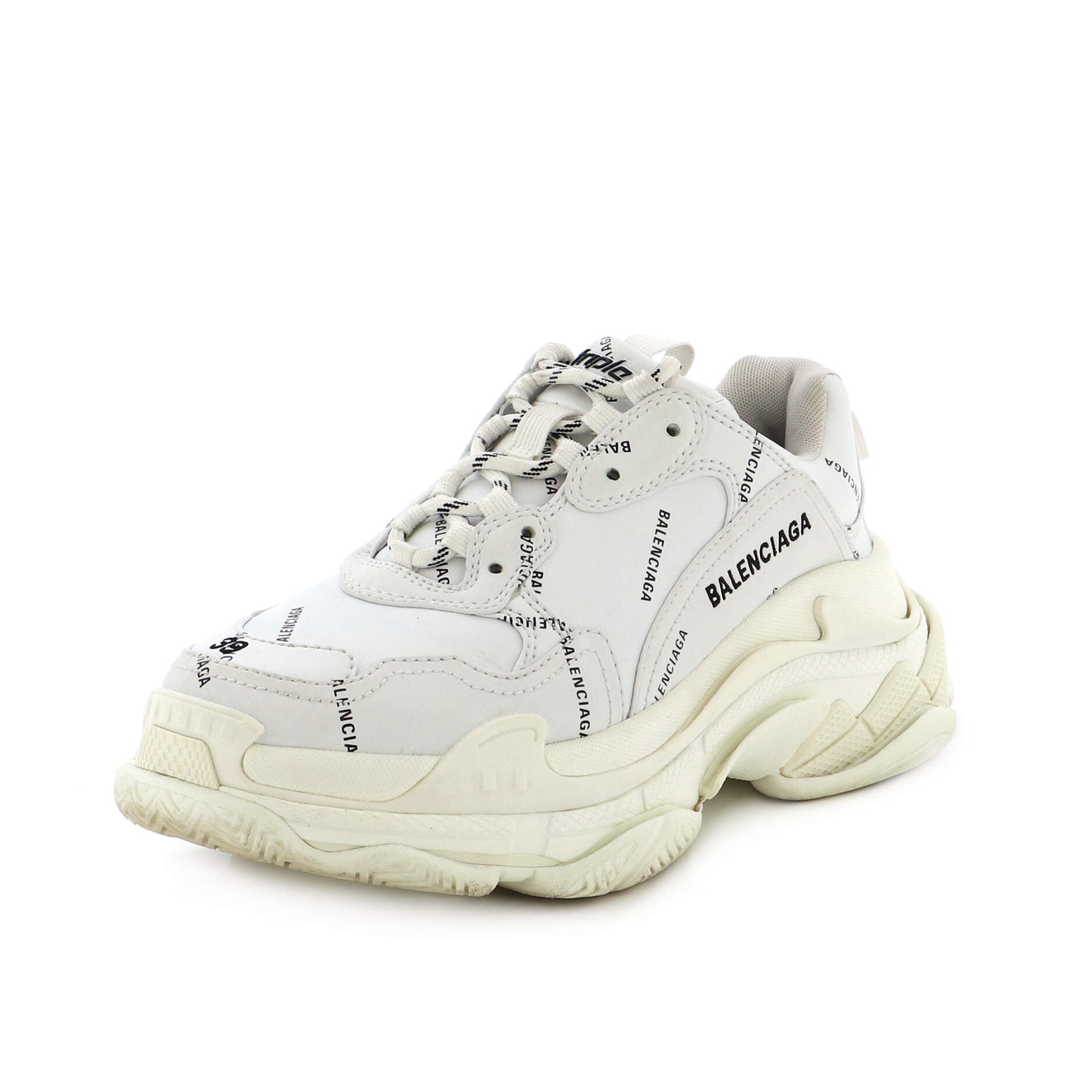 Men's Allover Logo Triple S Sneakers Printed Technical Fabric and Faux Leather