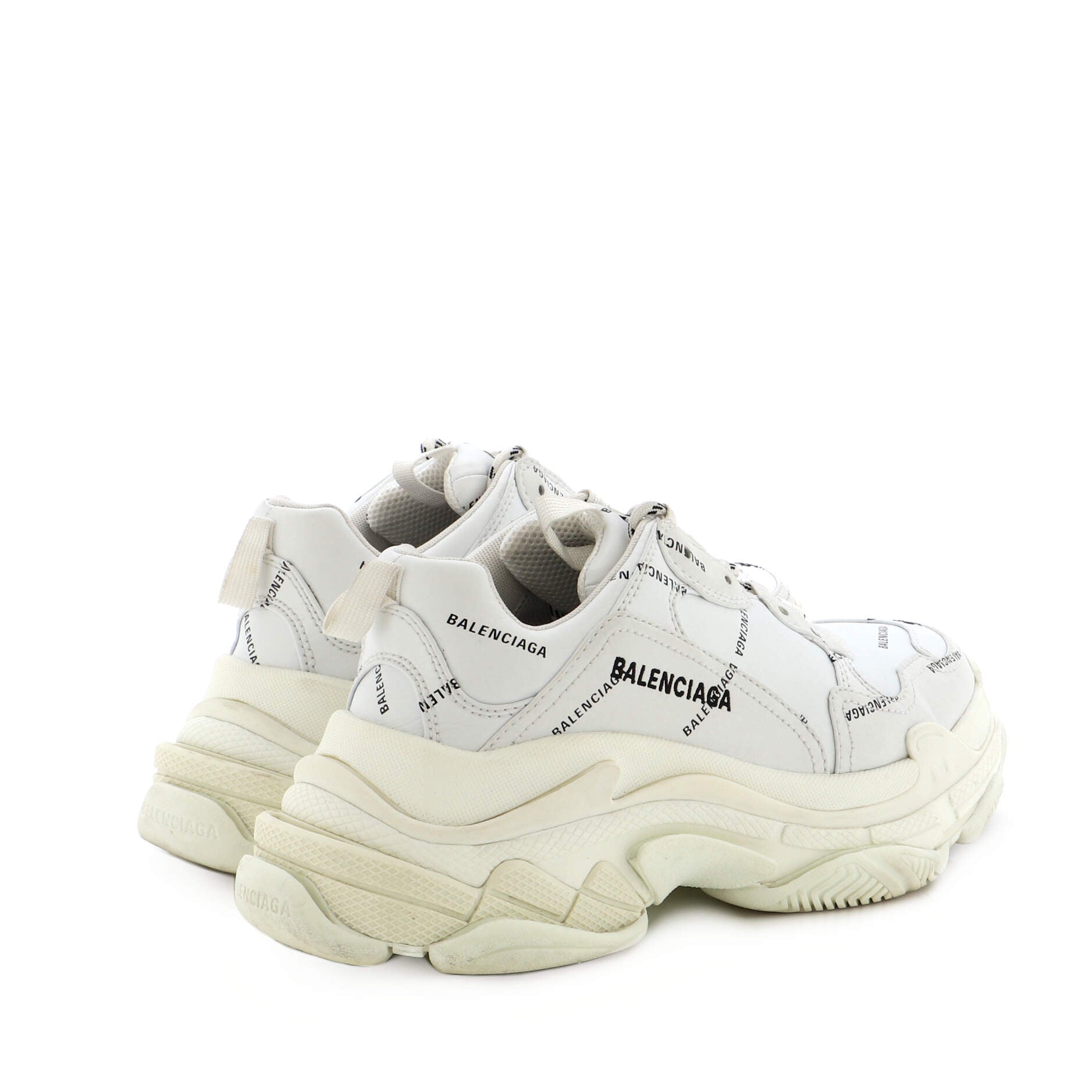 Men's Allover Logo Triple S Sneakers Printed Technical Fabric and Faux Leather