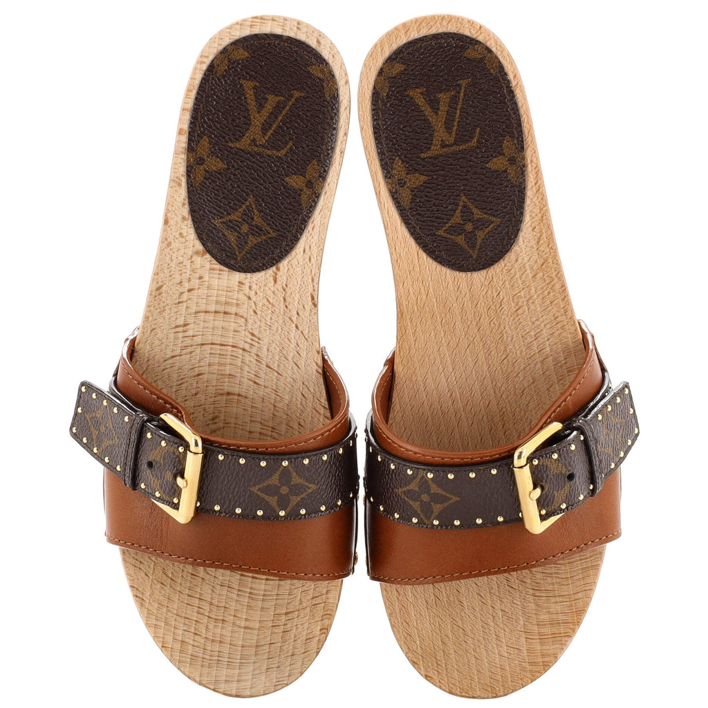 Women's Cottage Mules Leather with Monogram Canvas