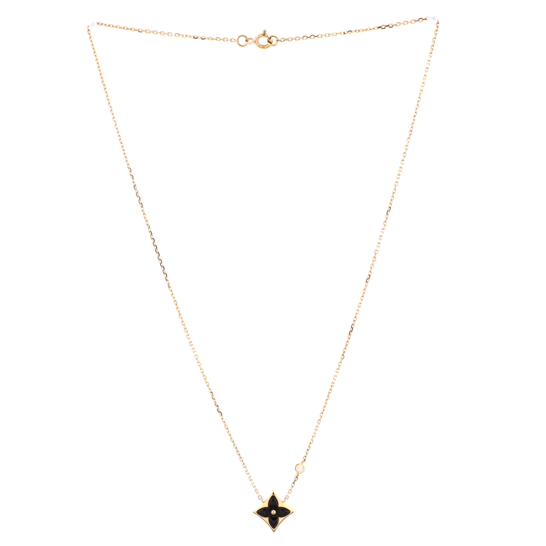 Color Blossom BB Star Pendant Necklace 18K Yellow Gold with Onyx and Diamond