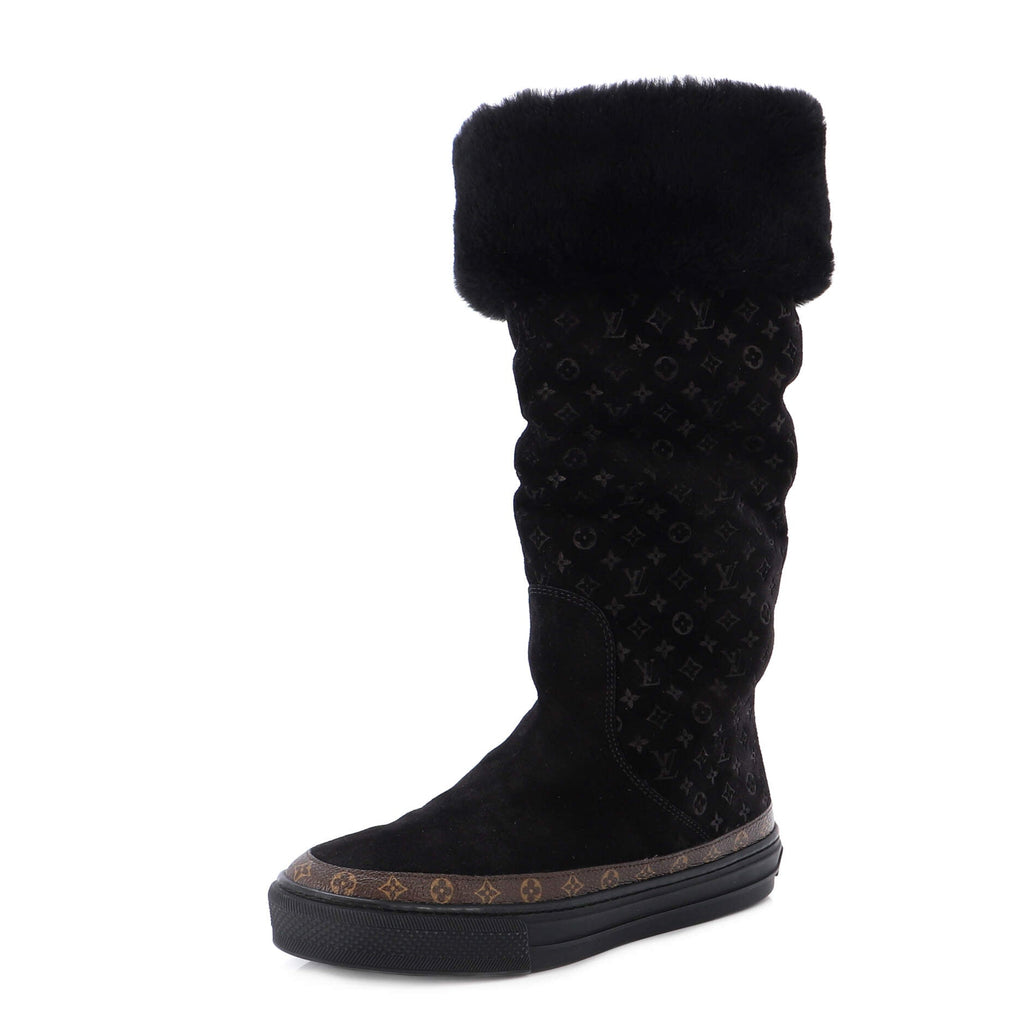 Women's Snowball Flat Half Boots Monogram Embossed Suede