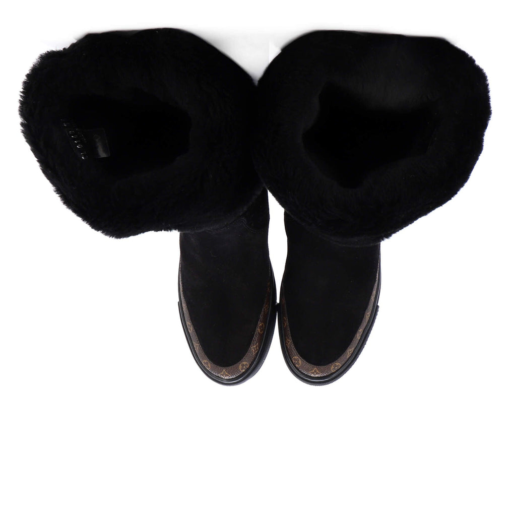 Women's Snowball Flat Half Boots Monogram Embossed Suede