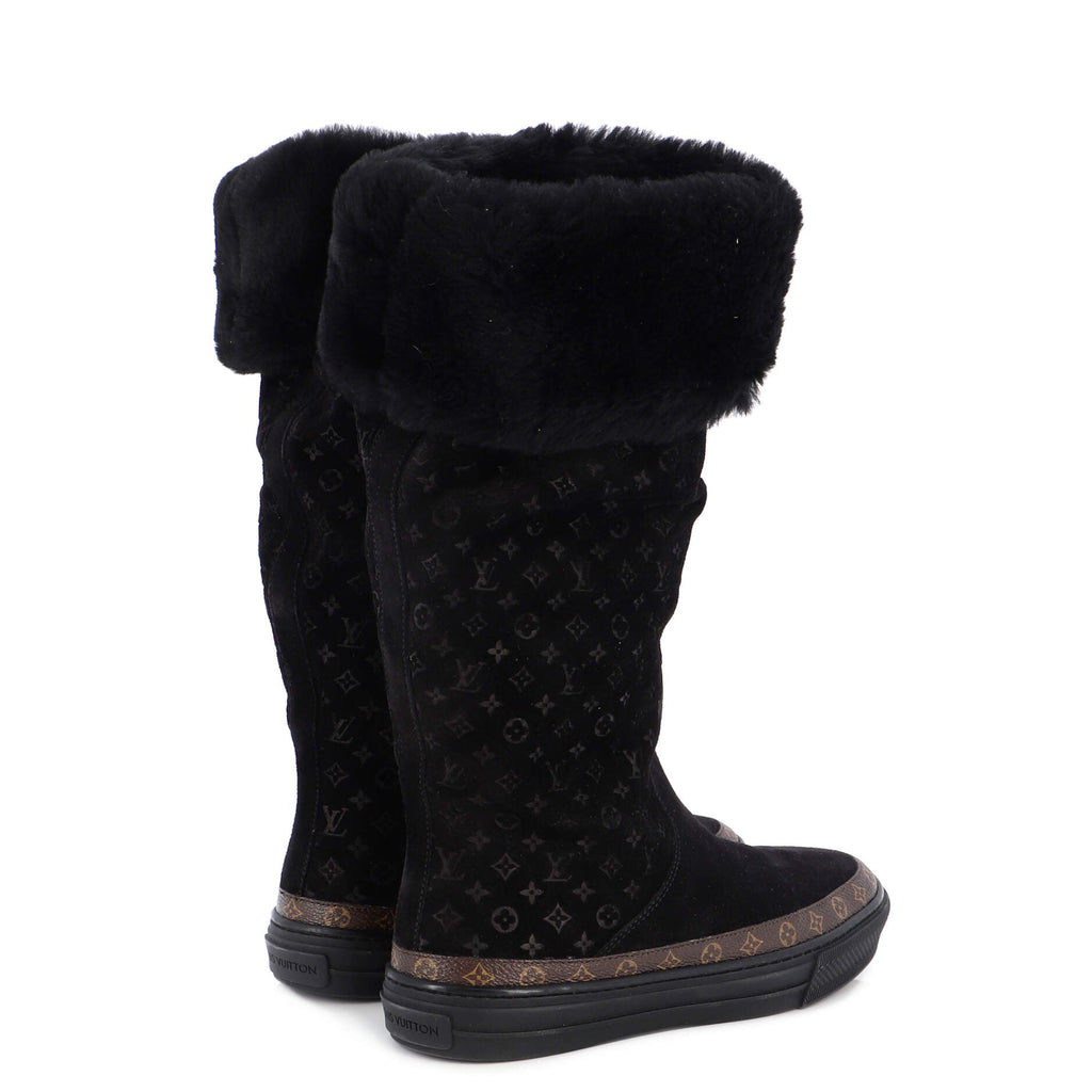 Women's Snowball Flat Half Boots Monogram Embossed Suede