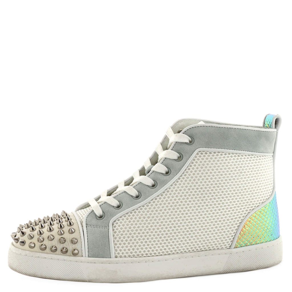 Men's Louis Spikes Flat High-Top Sneakers Mesh, Suede, and Studded Leather