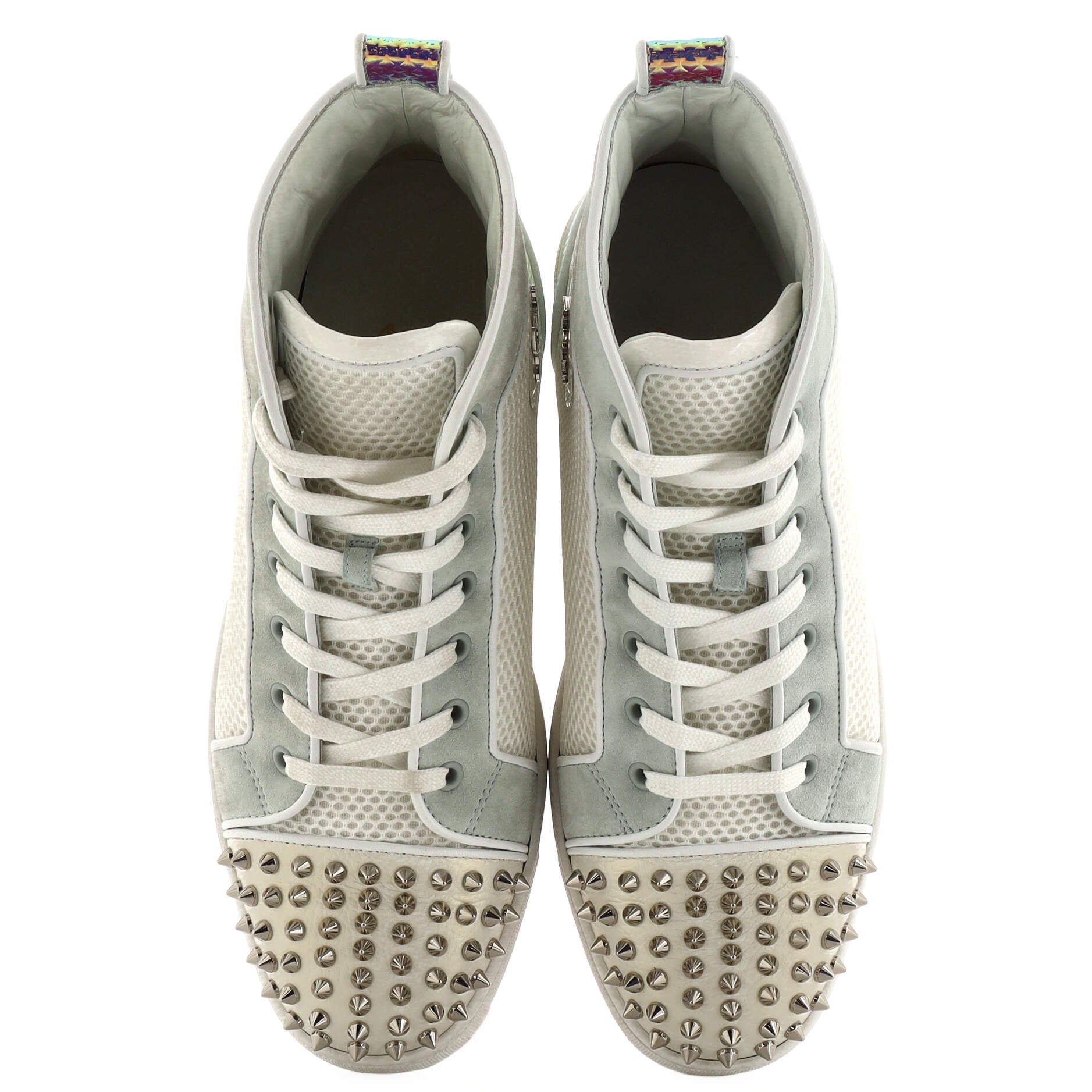 Men's Louis Spikes Flat High-Top Sneakers Mesh, Suede, and Studded Leather