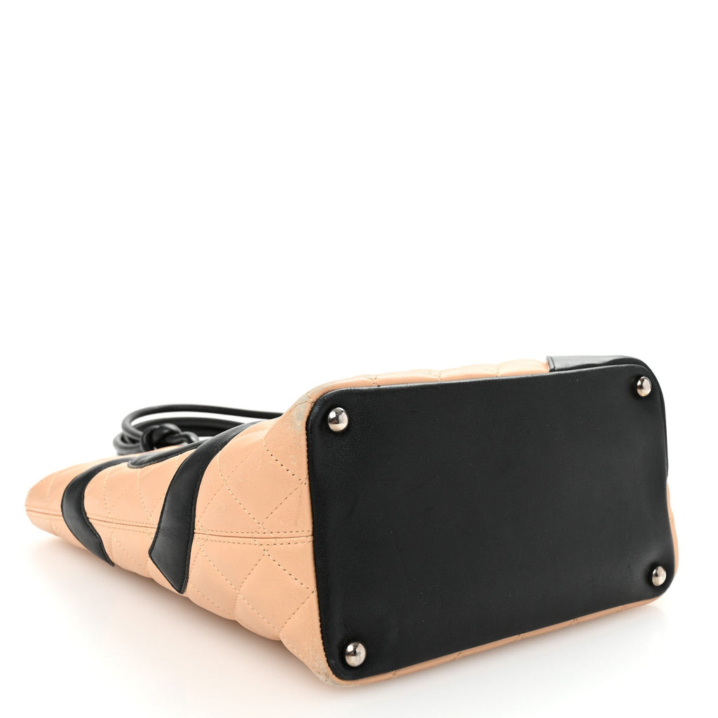 Calfskin Quilted Medium Cambon Tote Beige Black