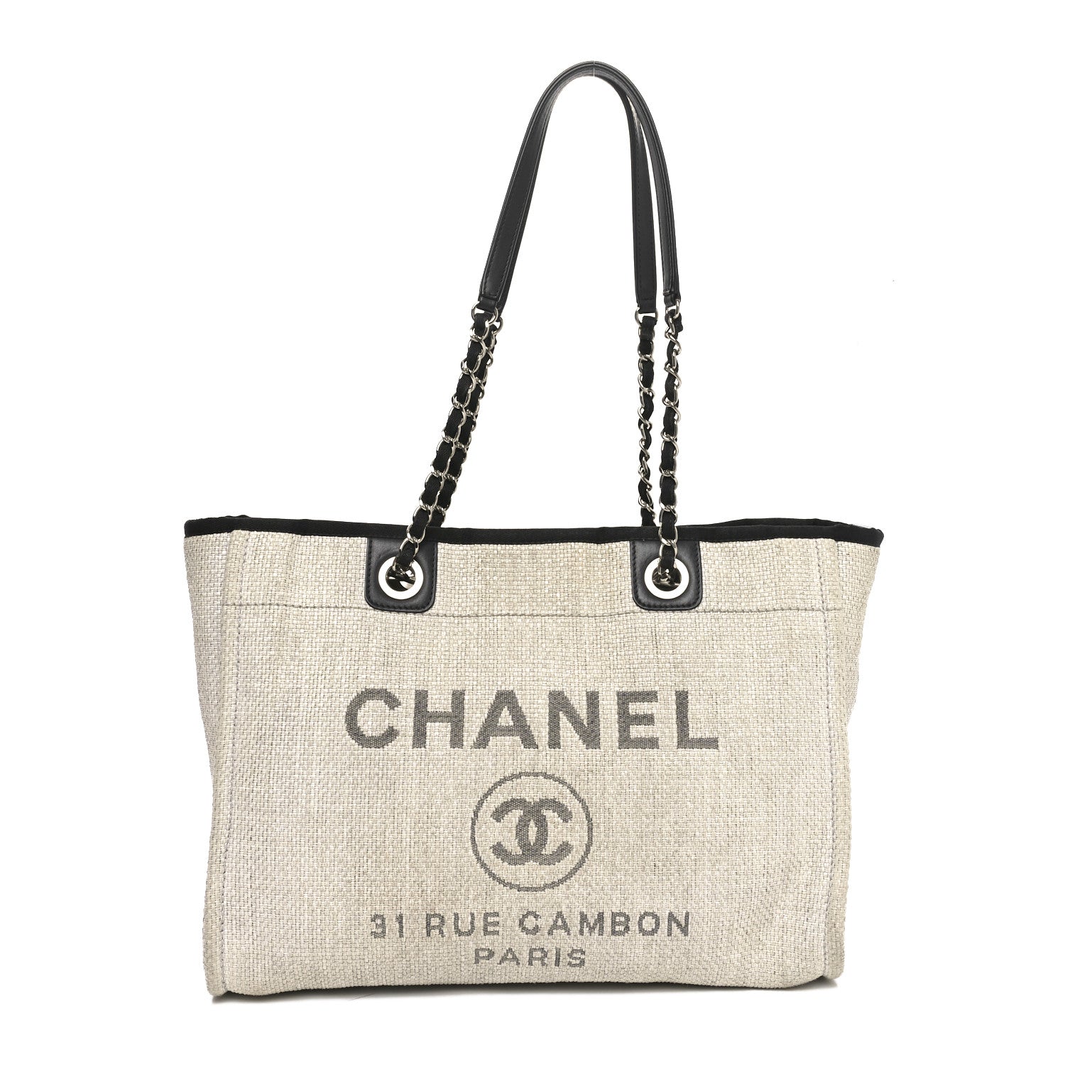 Woven Straw Raffia Small Deauville Tote Grey