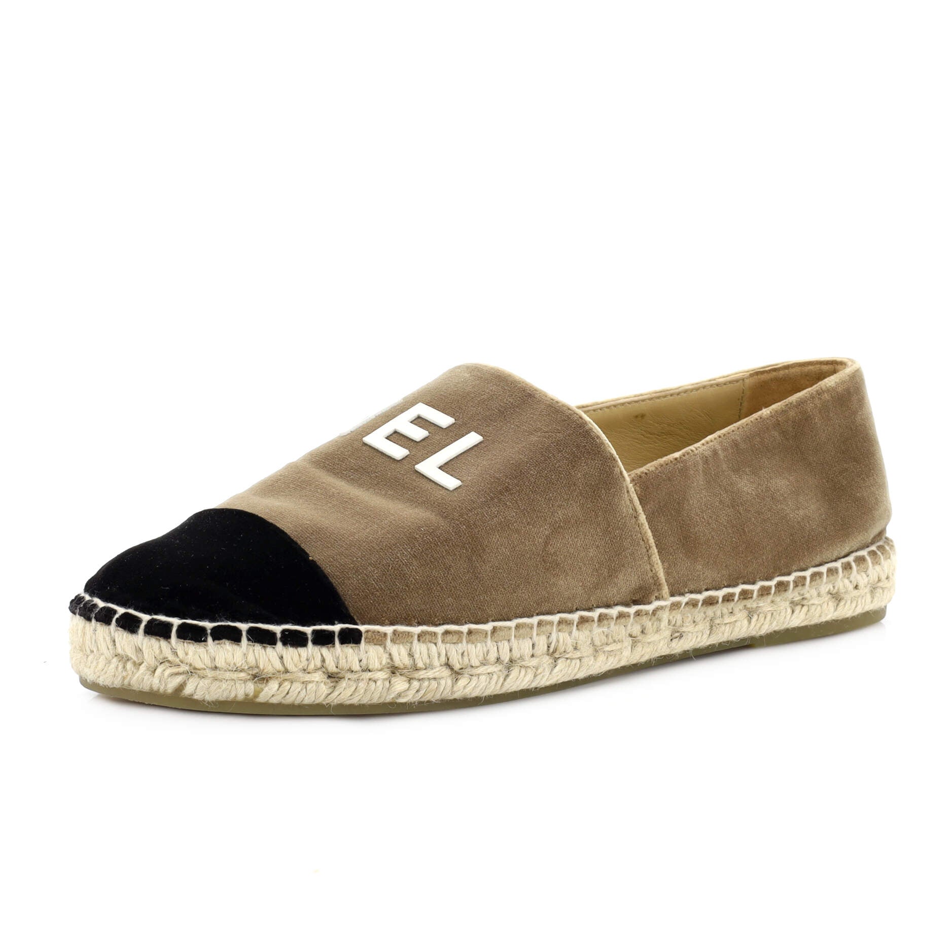 Women's CHA-NEL Logo Cap Toe Espadrilles Velvet