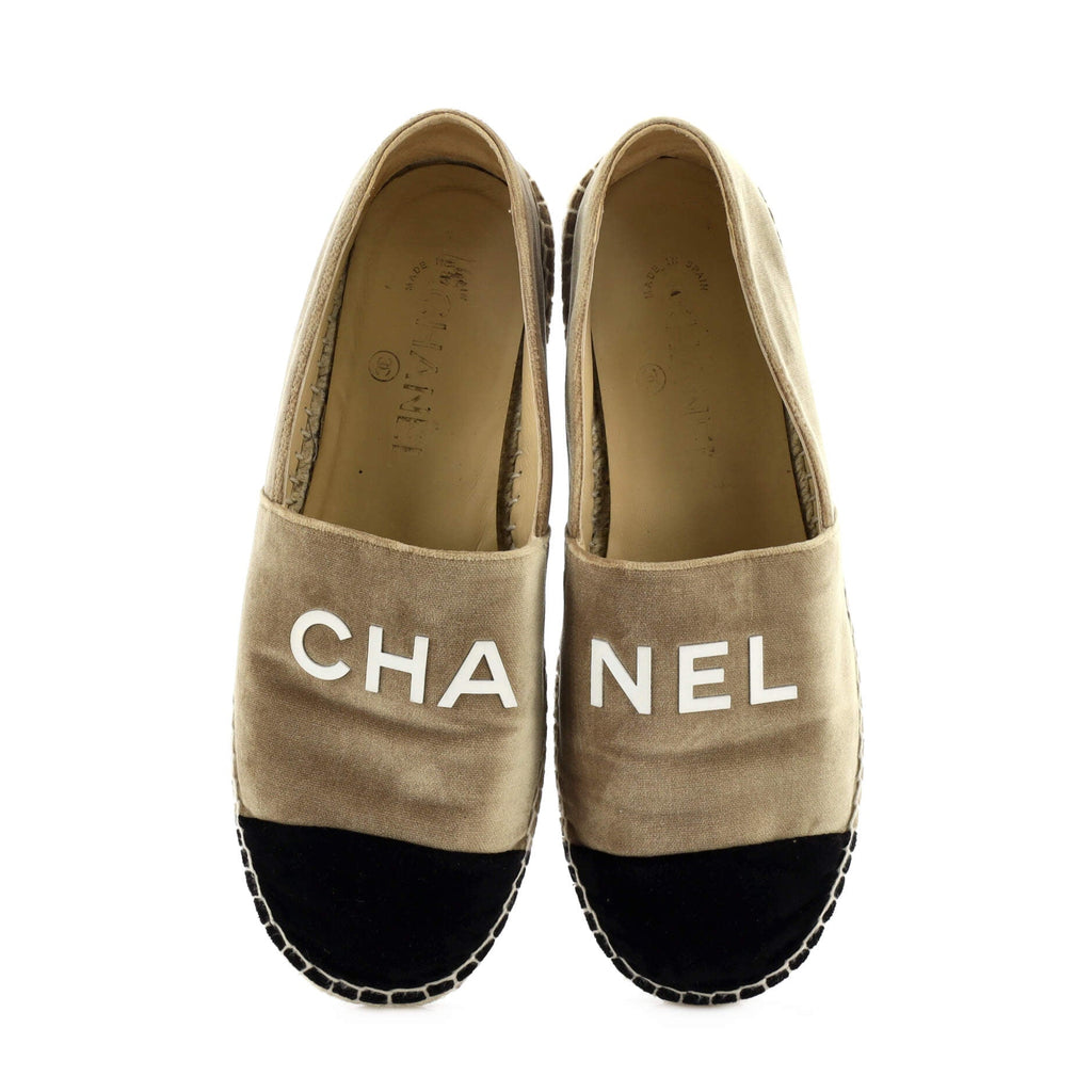 Women's CHA-NEL Logo Cap Toe Espadrilles Velvet