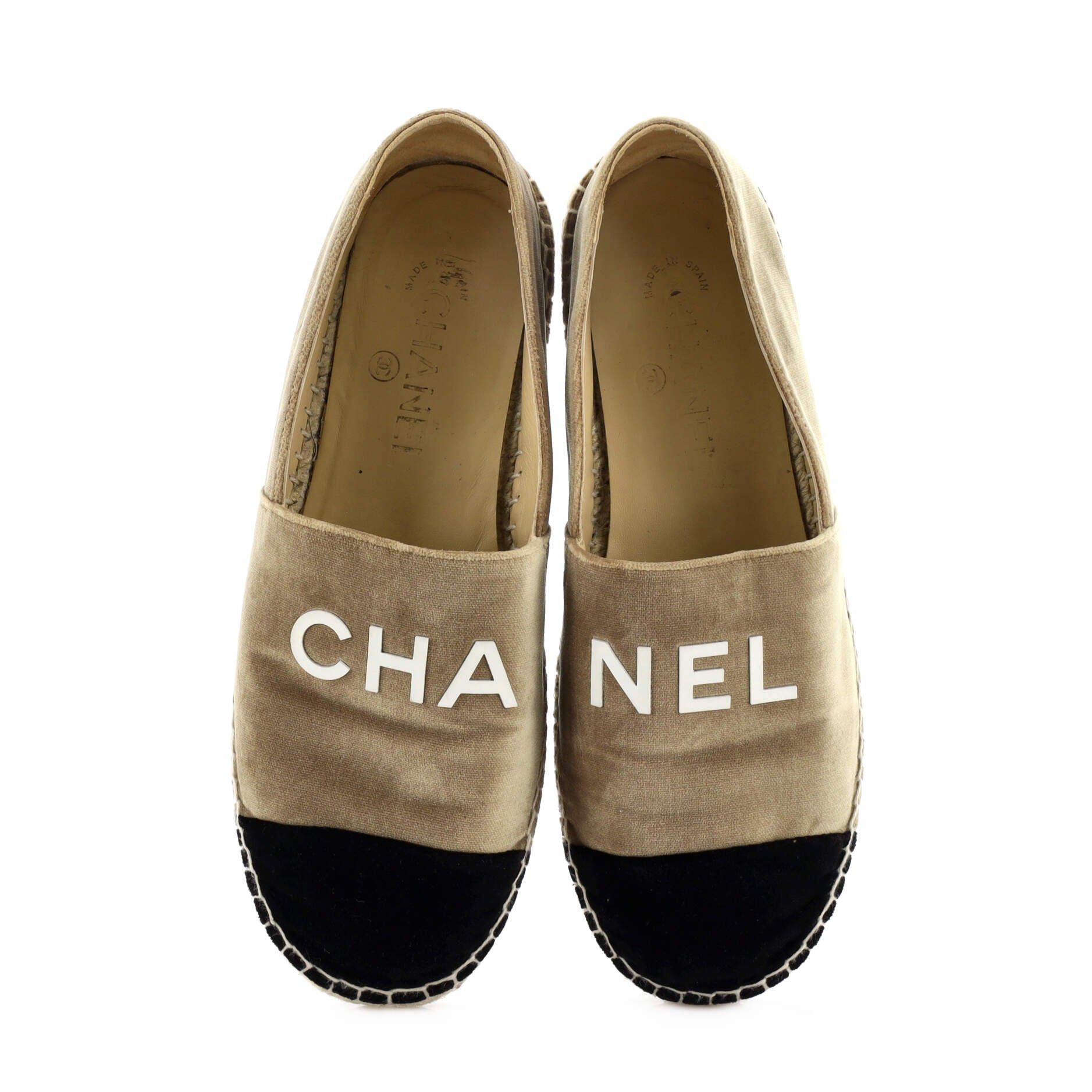 Women's CHA-NEL Logo Cap Toe Espadrilles Velvet