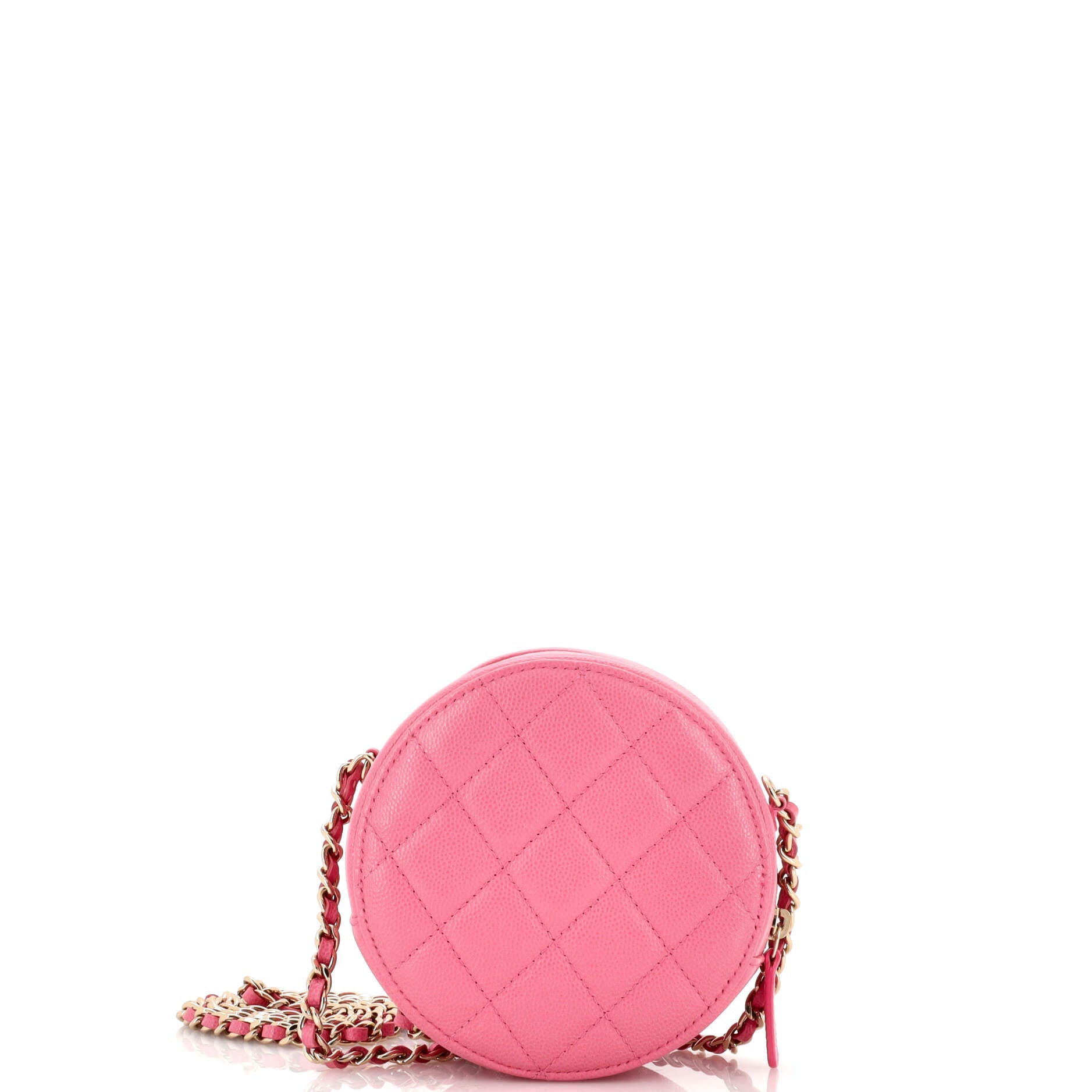 Round Clutch with Chain Quilted Caviar with Lacquered Metal