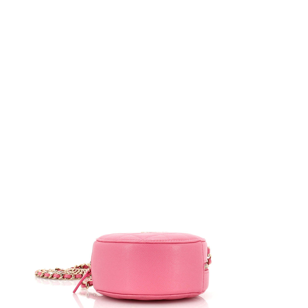 Round Clutch with Chain Quilted Caviar with Lacquered Metal