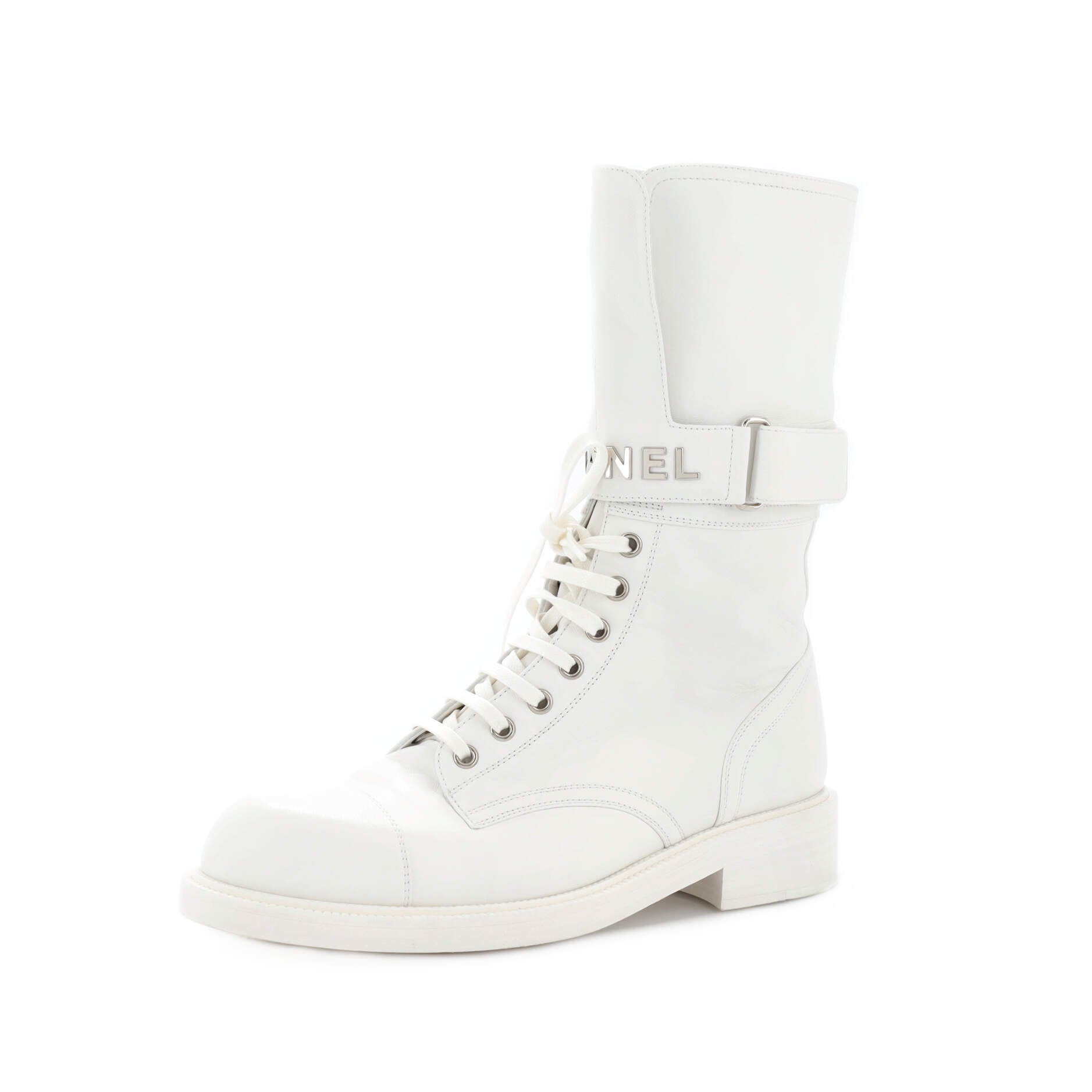 Logo Buckle Combat Boots Leather