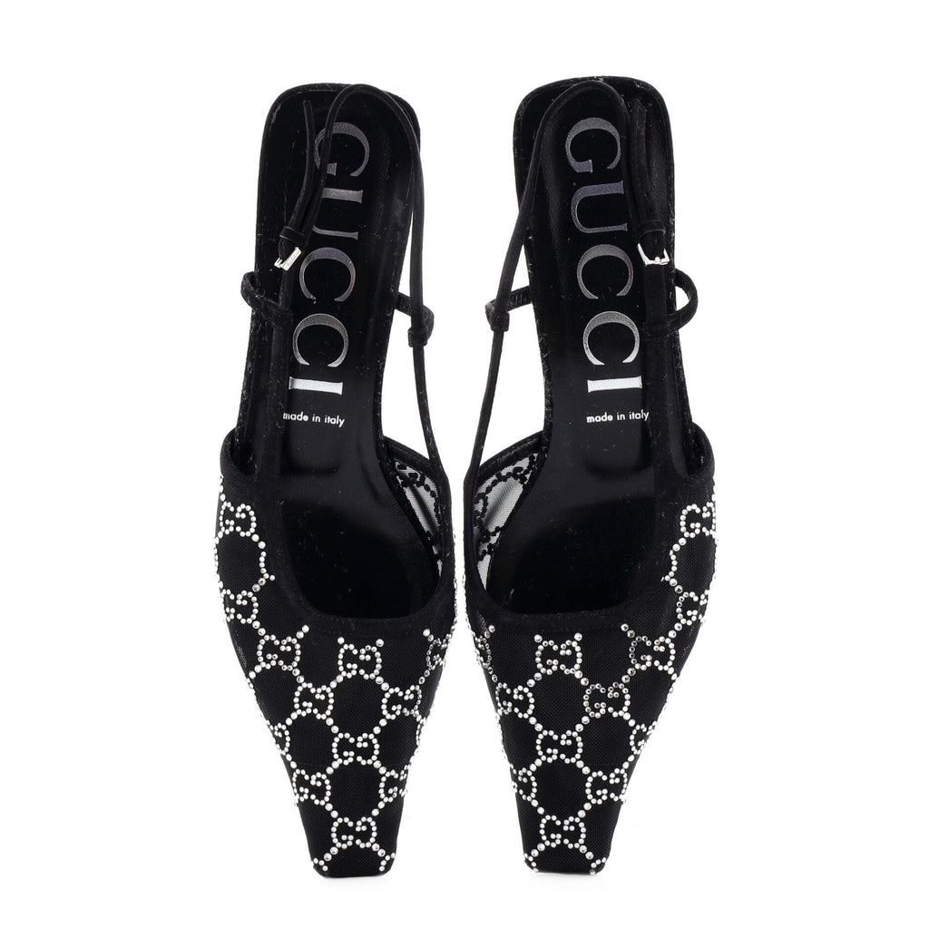 Women's Slingback Pumps Crystal GG Embellished Mesh