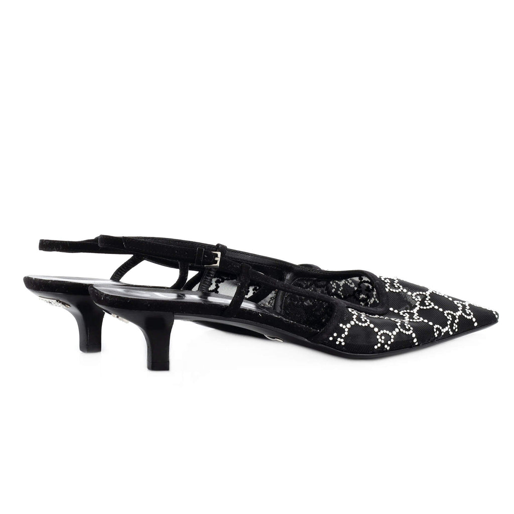 Women's Slingback Pumps Crystal GG Embellished Mesh