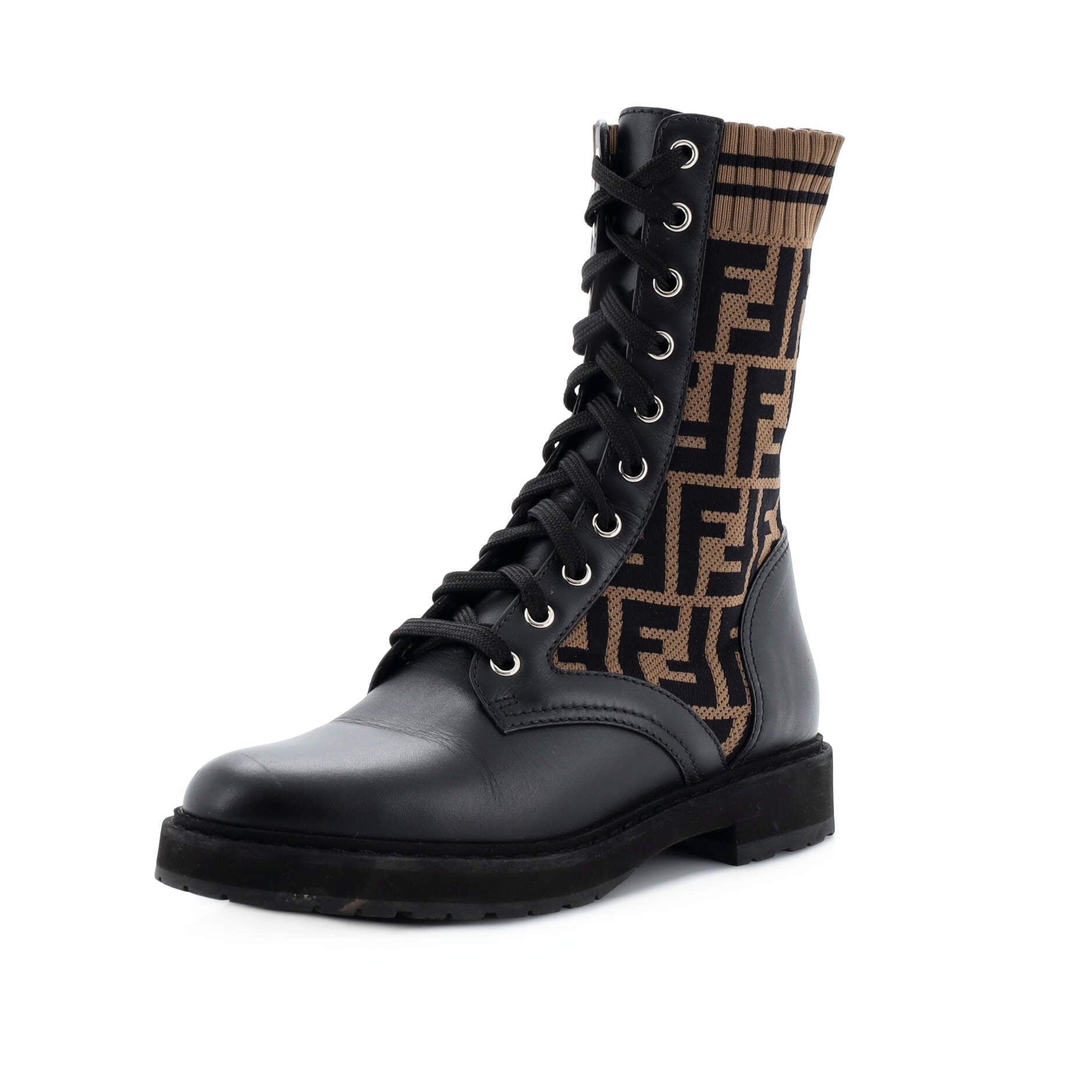 Women's Rockoko Combat Boots Leather and Zucca Knit Stretch Fabric