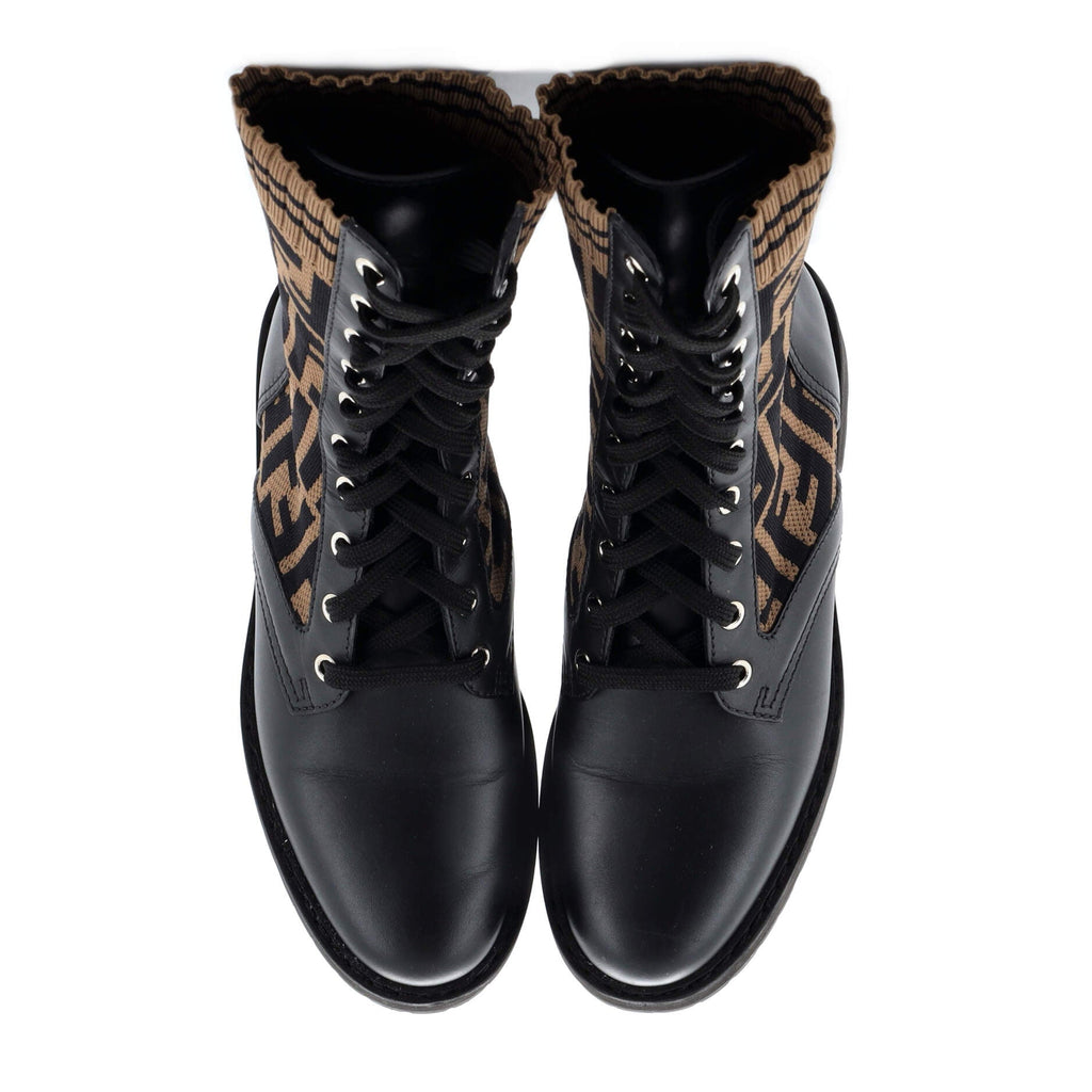 Women's Rockoko Combat Boots Leather and Zucca Knit Stretch Fabric