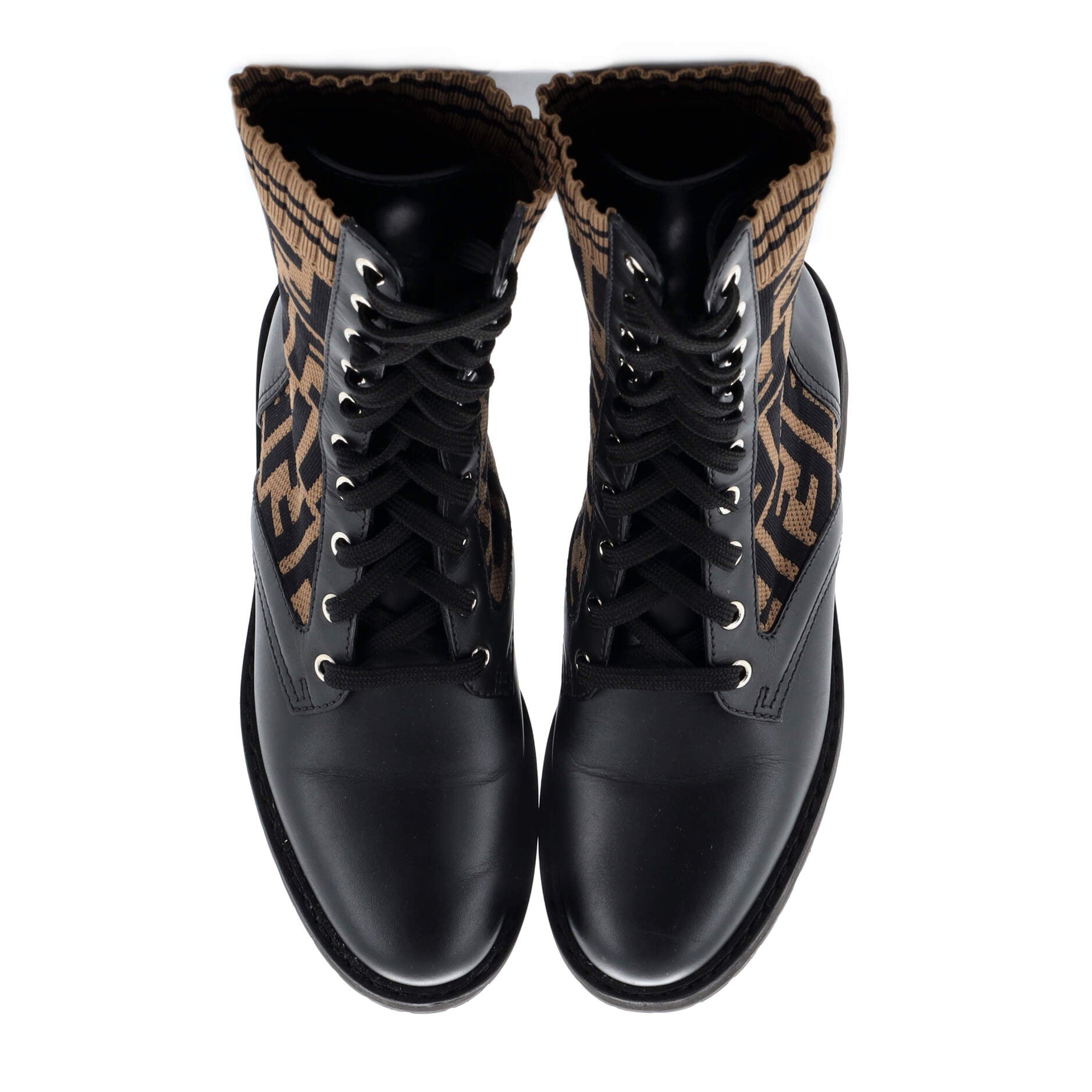 Women's Rockoko Combat Boots Leather and Zucca Knit Stretch Fabric