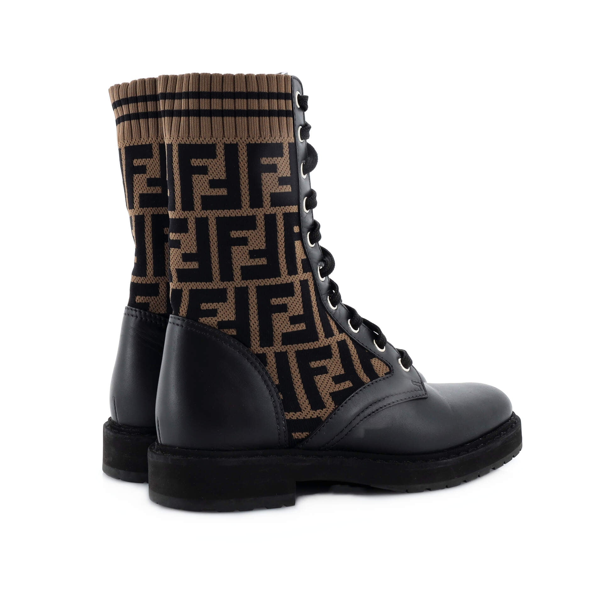Women's Rockoko Combat Boots Leather and Zucca Knit Stretch Fabric