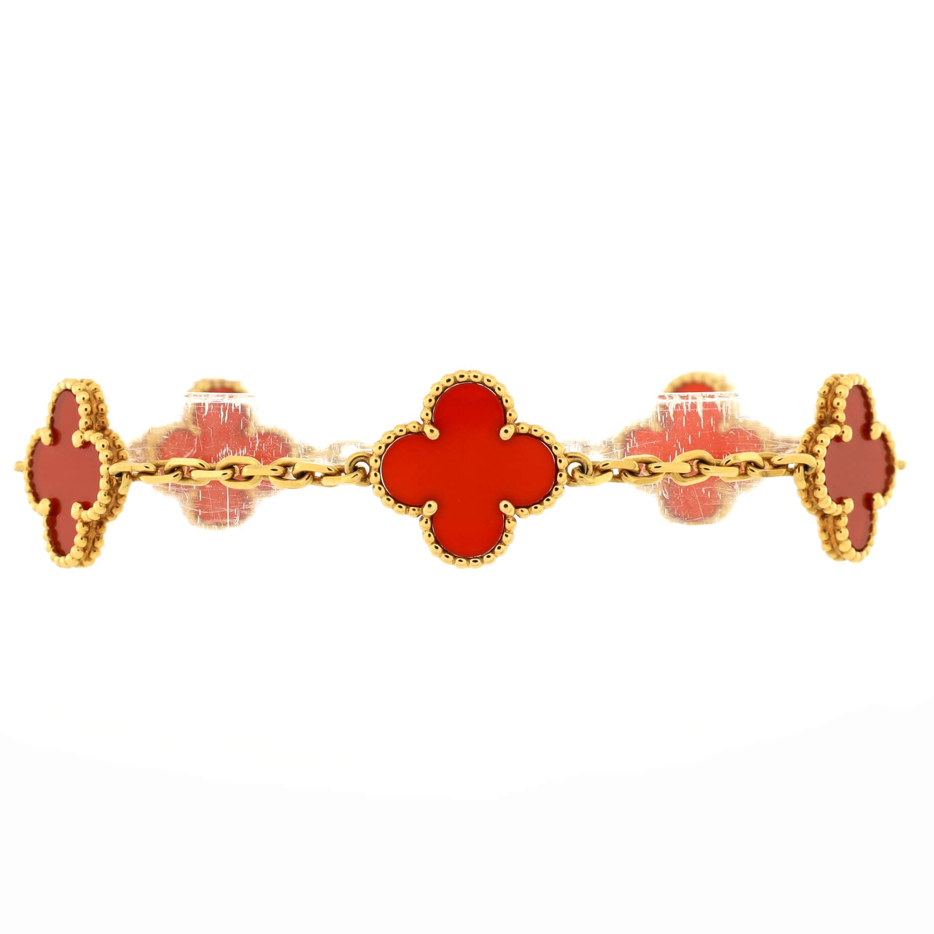 Vintage Alhambra 5 Motifs Bracelet 18K Yellow Gold and Carnelian