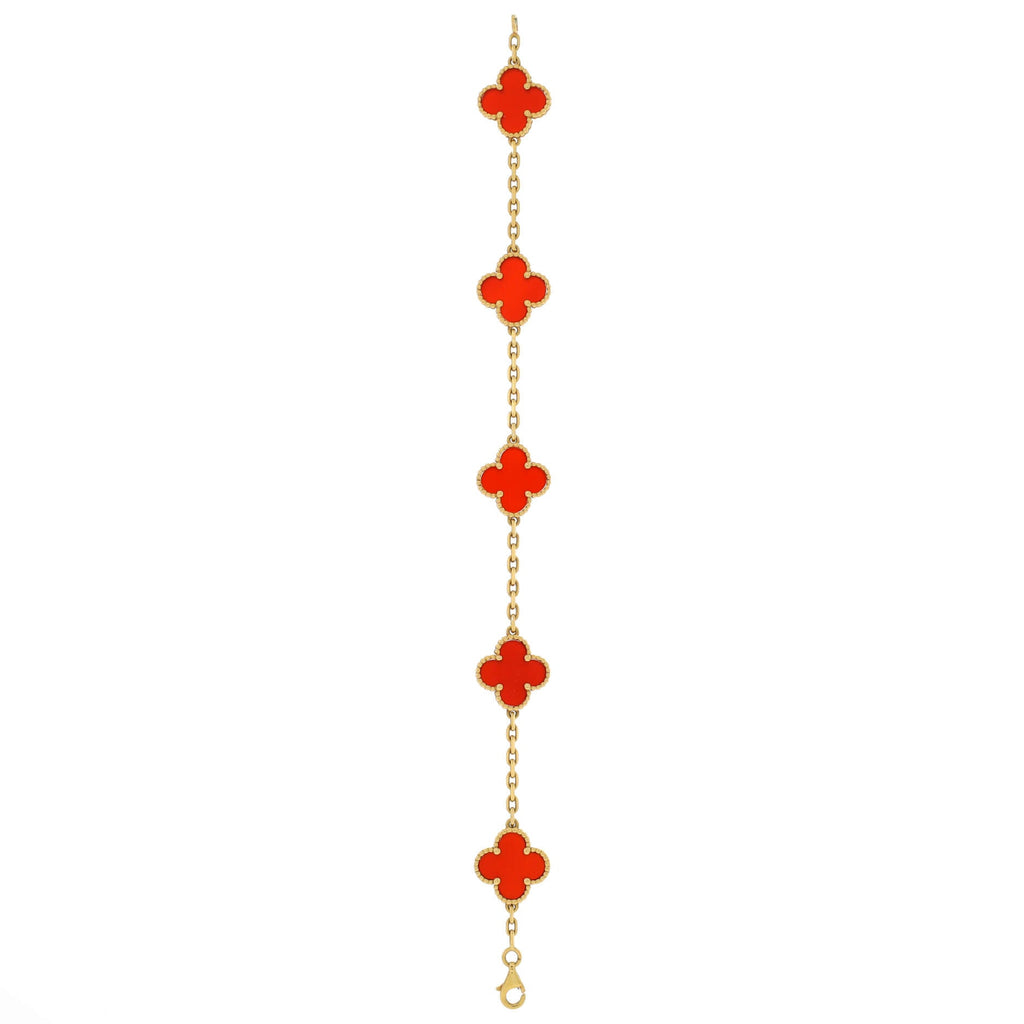 Vintage Alhambra 5 Motifs Bracelet 18K Yellow Gold and Carnelian