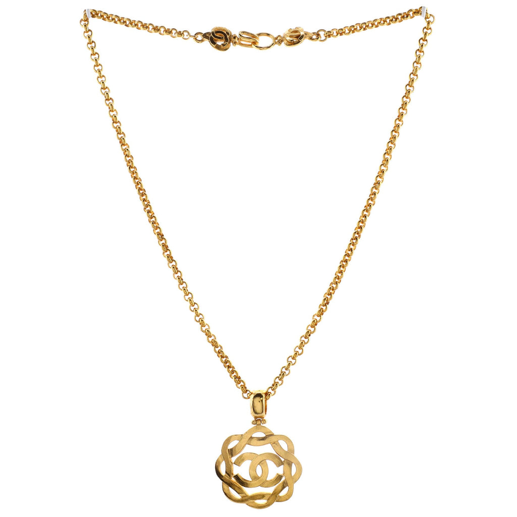 Vintage CC Round Pendant Long Necklace Metal