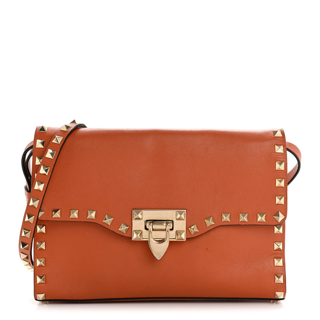 Calfskin Medium Rockstud Flip Lock Crossbody Bag Orange