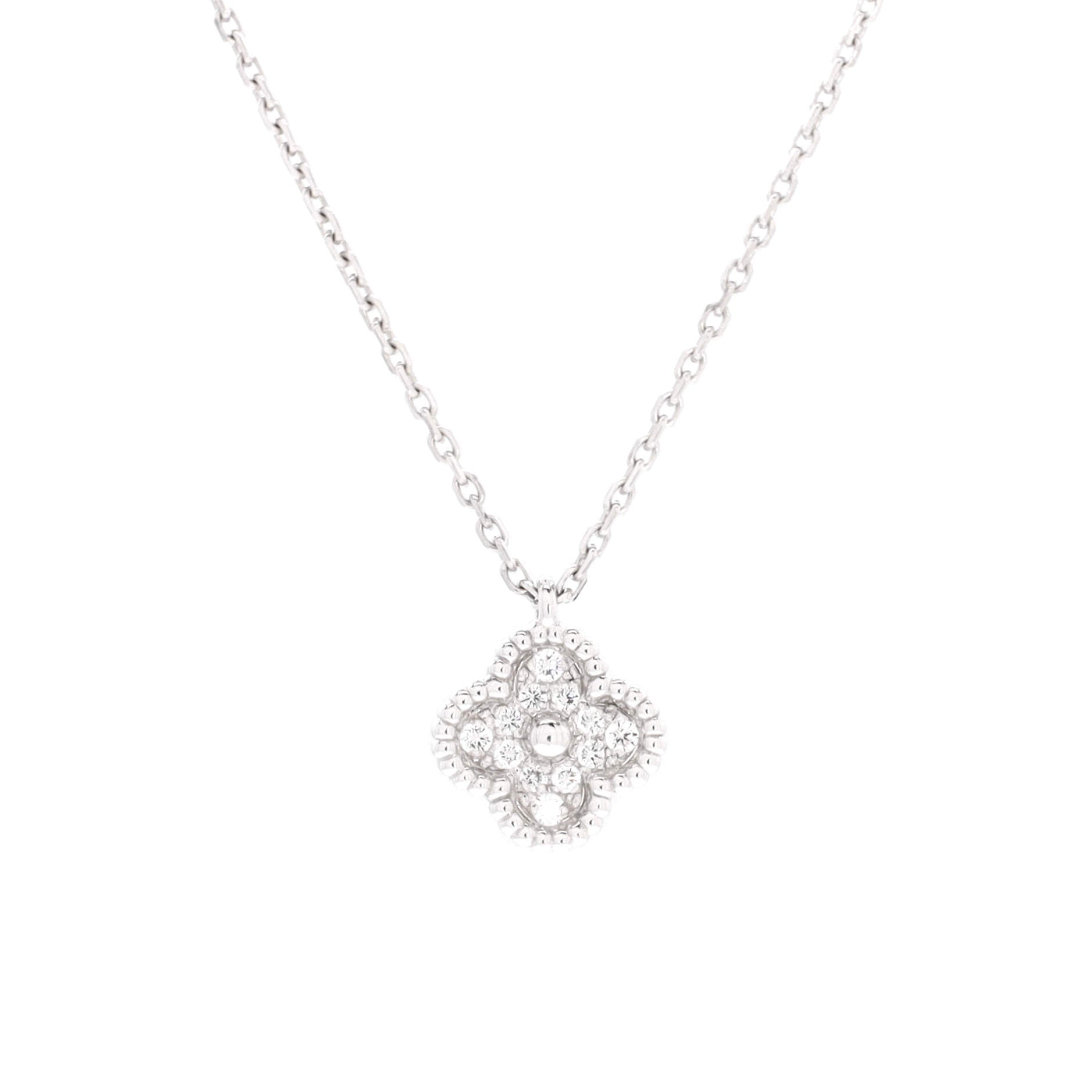 Sweet Alhambra Pendant Necklace 18K White Gold with Diamonds