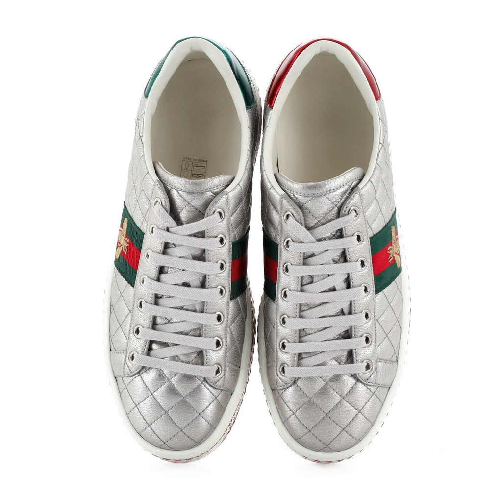 Women's Ace Web Platform Sneakers Quilted Leather with Crystals