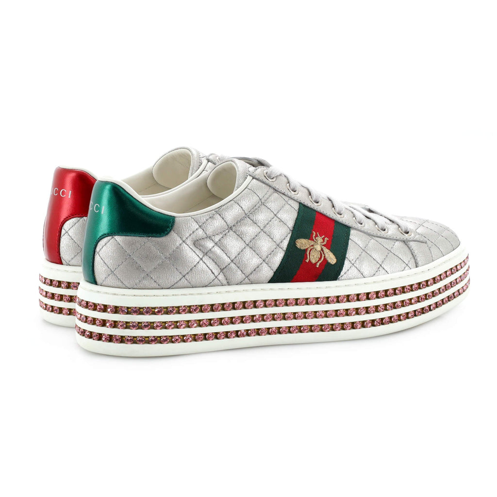 Women's Ace Web Platform Sneakers Quilted Leather with Crystals