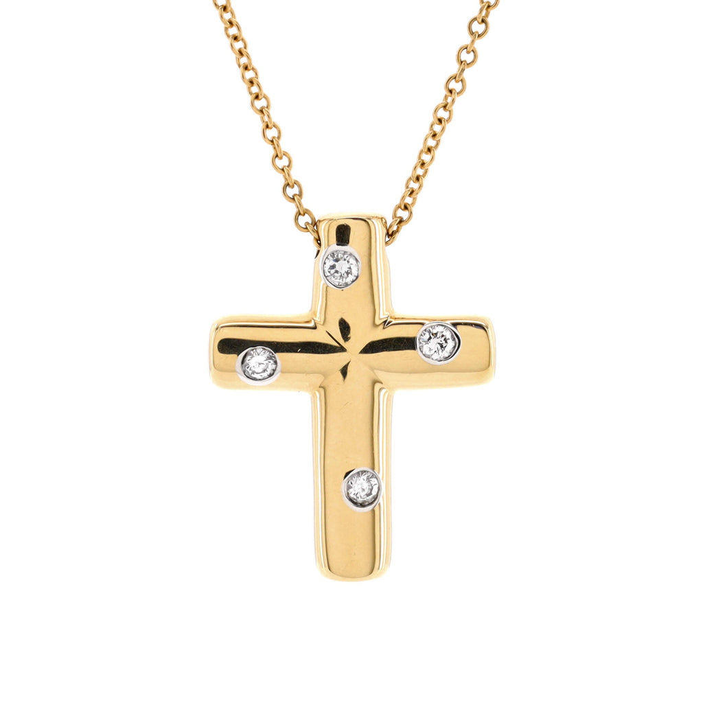Dots Cross Pendant Necklace 18K Yellow Gold with Diamonds