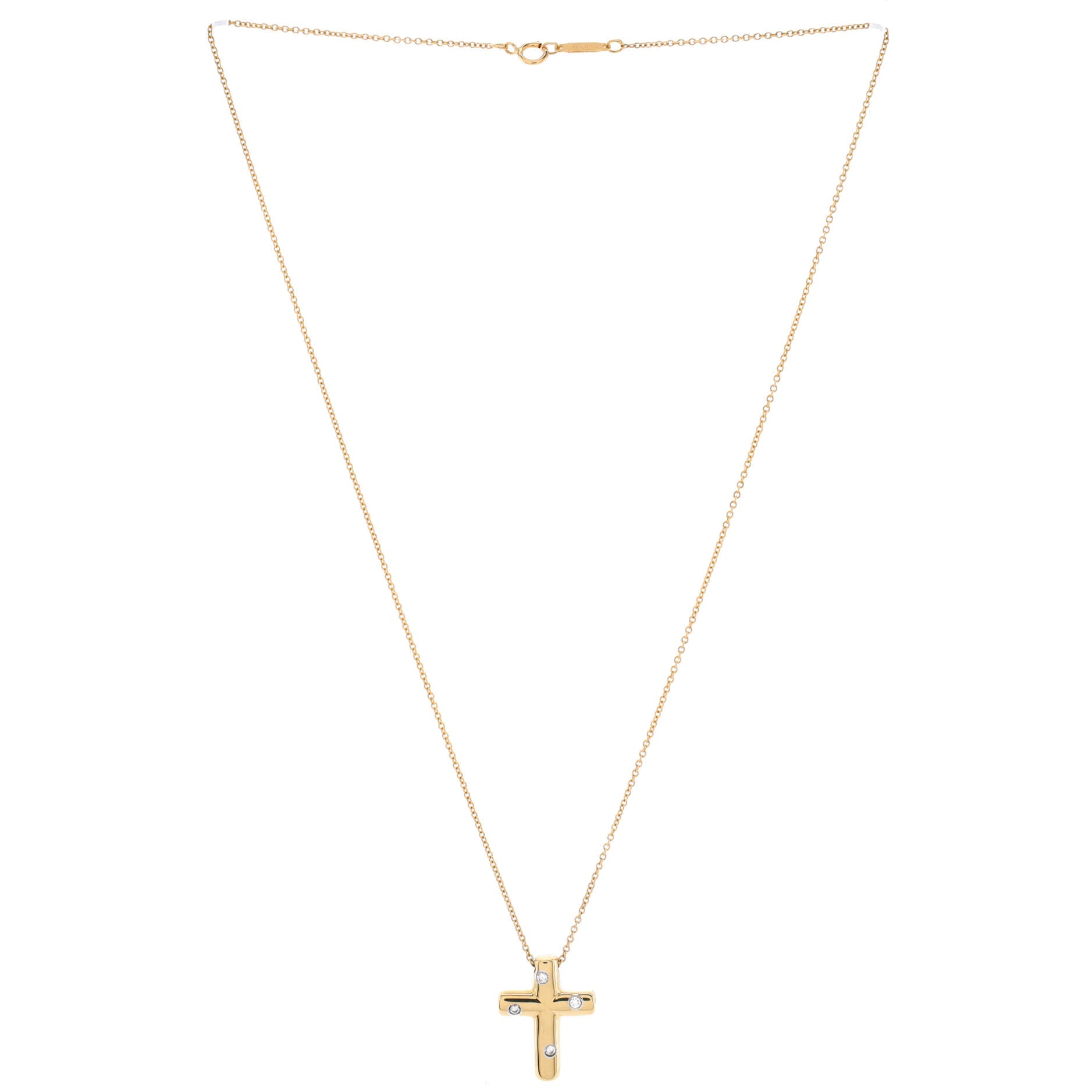 Dots Cross Pendant Necklace 18K Yellow Gold with Diamonds