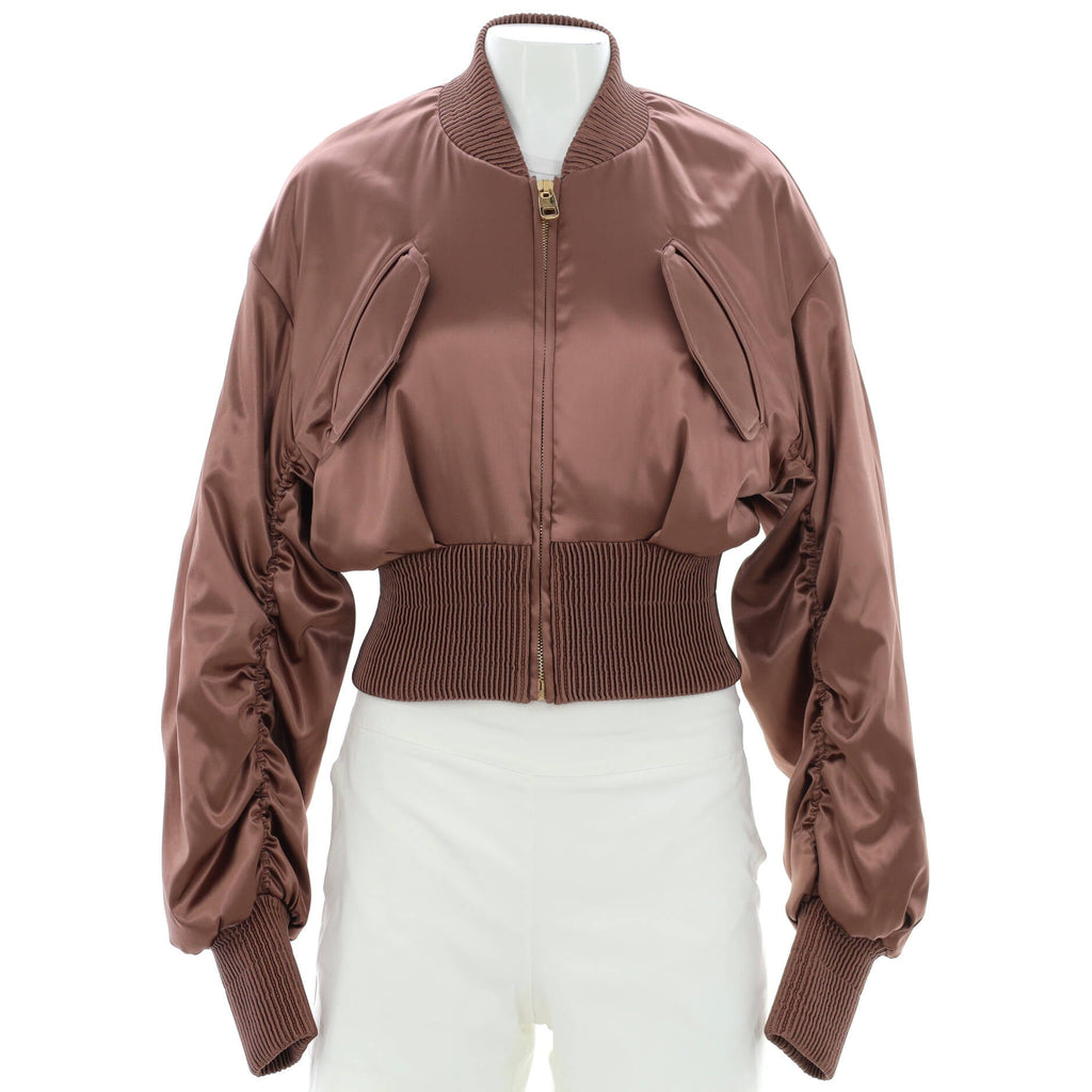 Women's Ruched Sleeves Bomber Jacket Satin