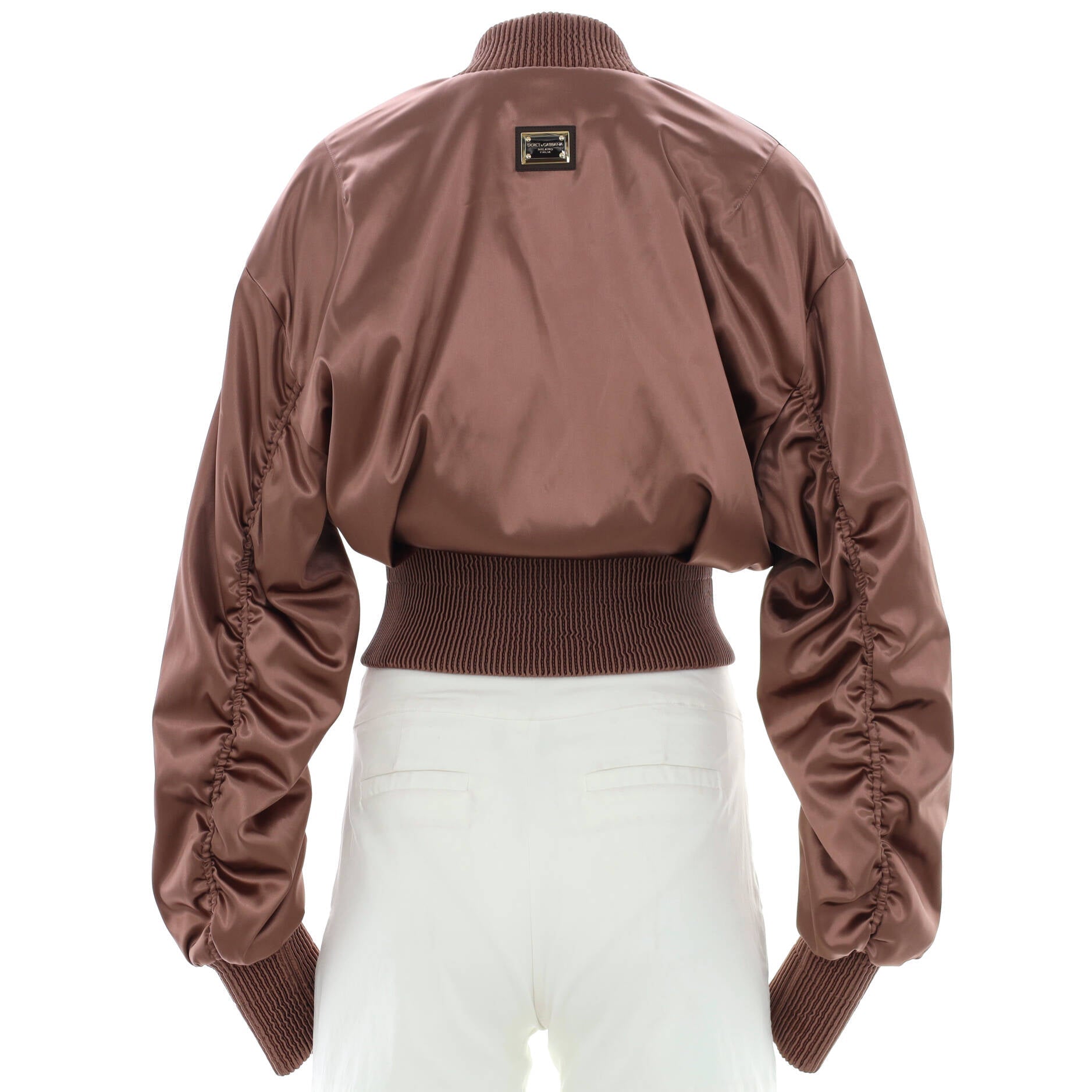 Women's Ruched Sleeves Bomber Jacket Satin