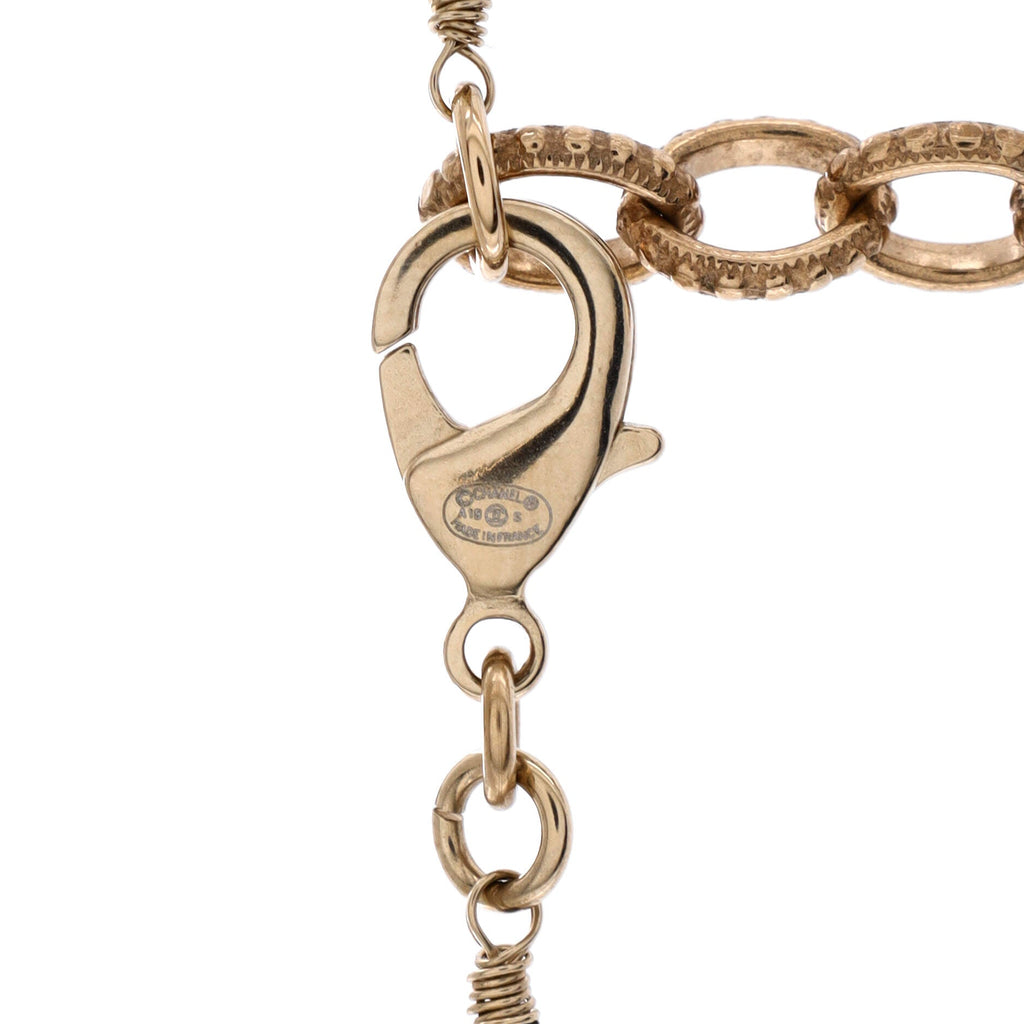 CC Single Strand Long Necklace Metal with Faux Pearls