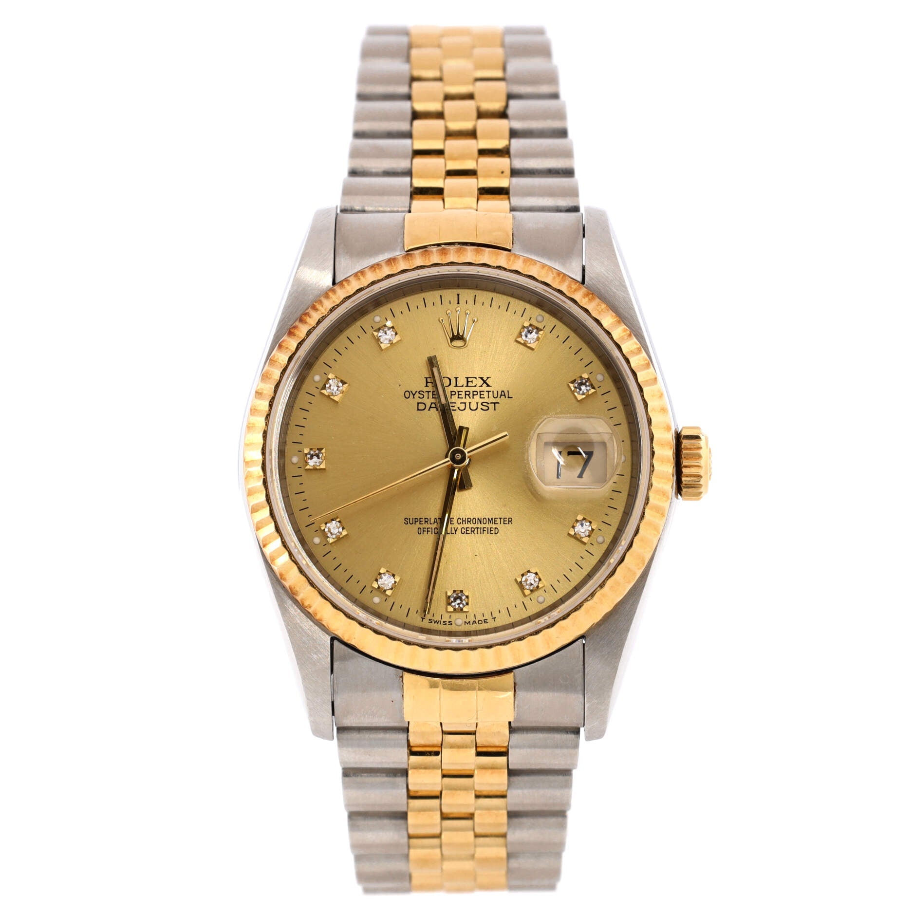 Oyster Perpetual Datejust Automatic Watch Stainless Steel and Yellow Gold with Diamond Markers 36